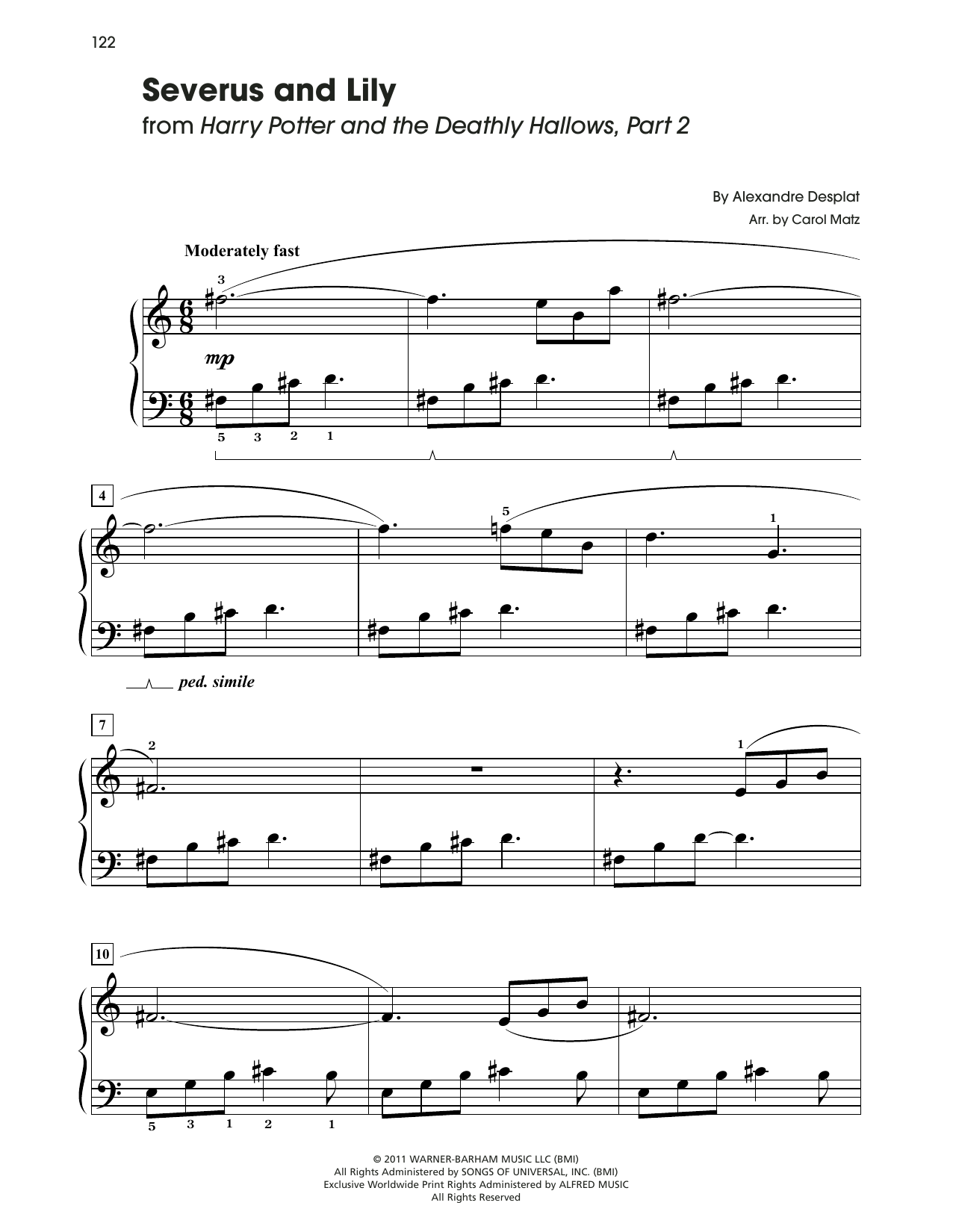 Alexandre Desplat Severus And Lily (from Harry Potter) (arr. Carol Matz) sheet music notes and chords arranged for Big Note Piano