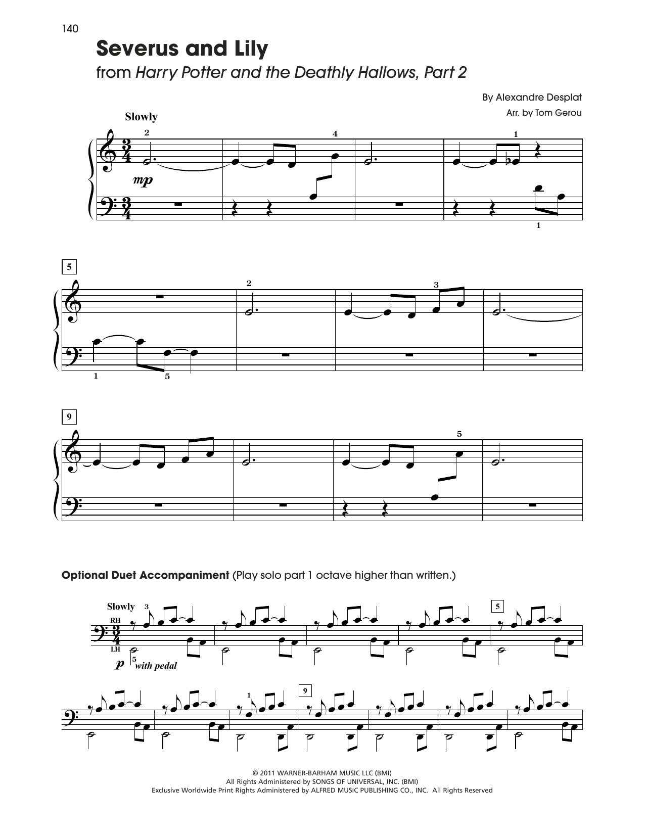 Alexandre Desplat Severus And Lily (from Harry Potter) (arr. Tom Gerou) sheet music notes and chords arranged for 5-Finger Piano