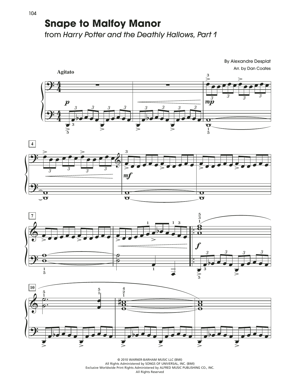 Alexandre Desplat Snape To Malfoy Manor (from Harry Potter And The Deathly Gallows, Pt. 1) (arr. Dan Coates) sheet music notes and chords arranged for Easy Piano