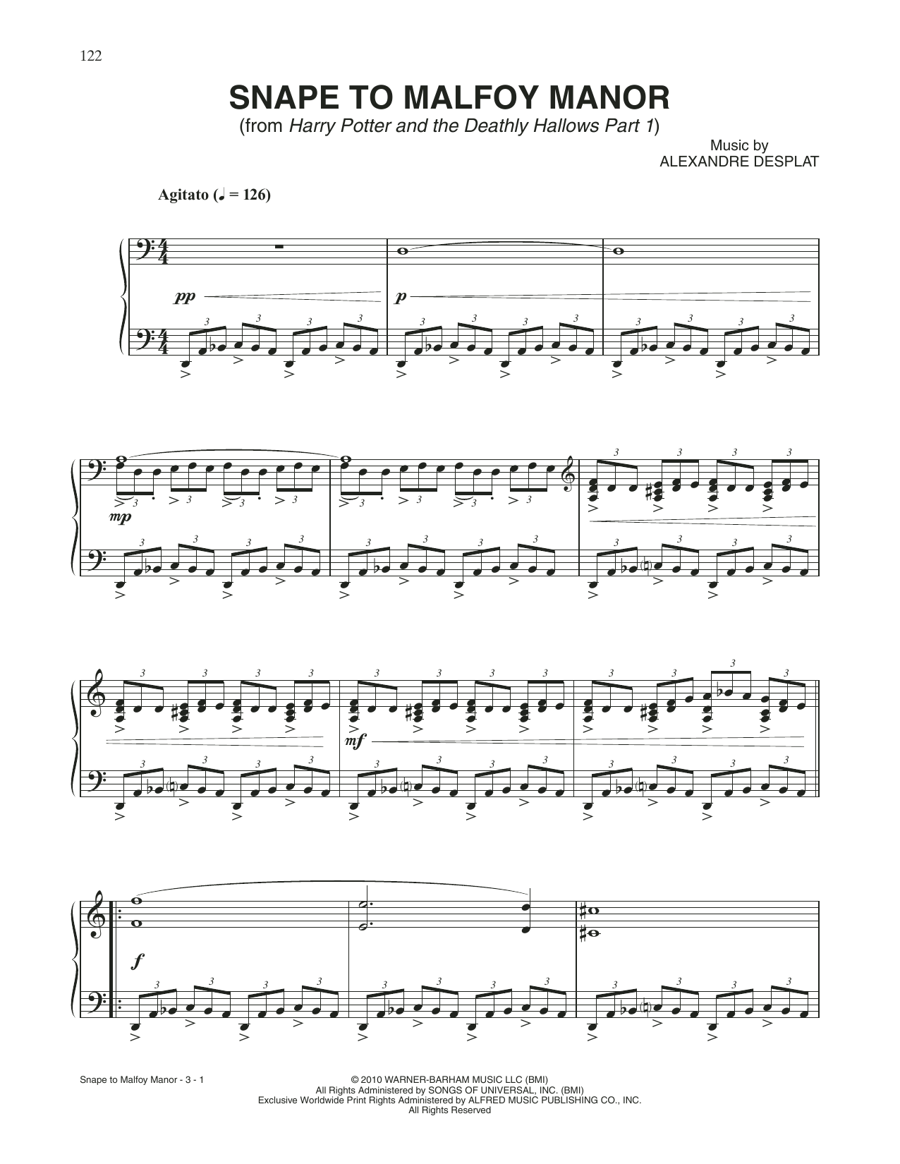Alexandre Desplat Snape To Malfoy Manor (from Harry Potter And The Deathly Gallows, Pt. 1) sheet music notes and chords arranged for Piano Solo