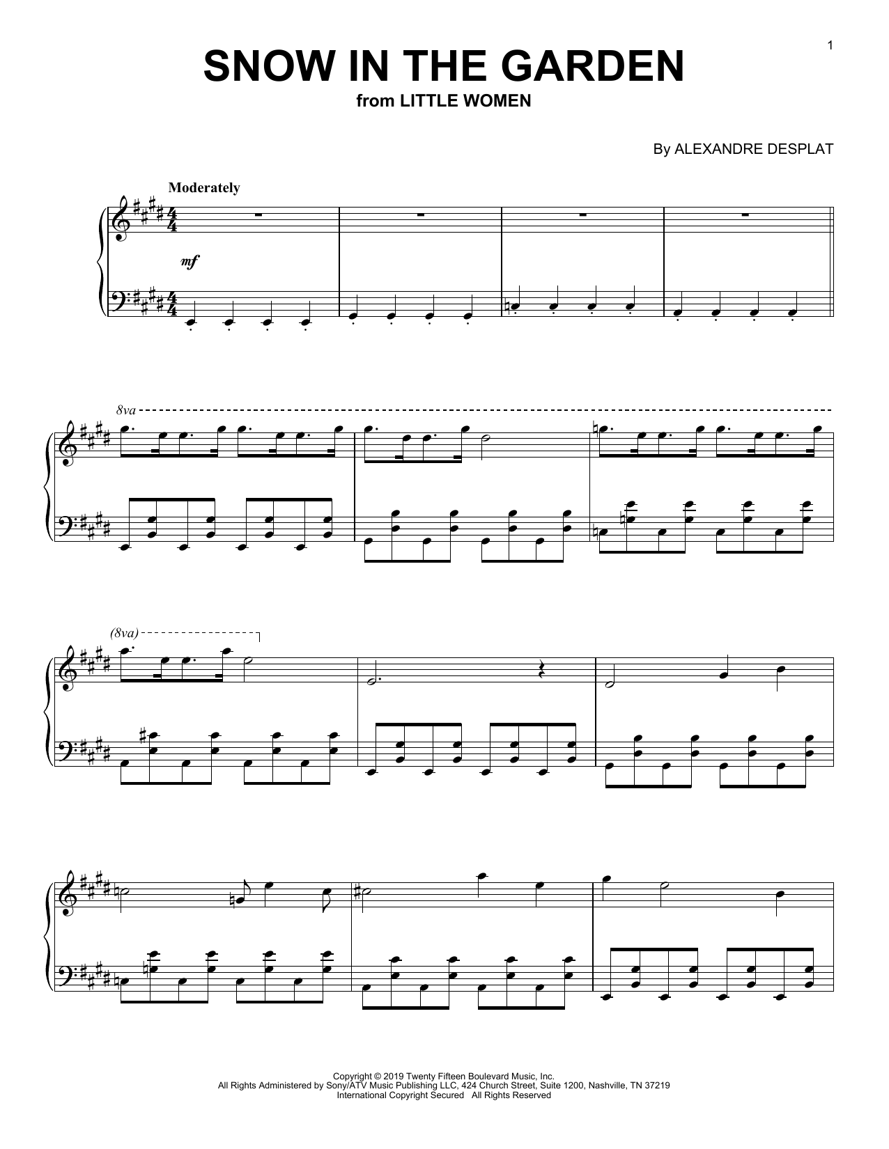 Alexandre Desplat Snow In The Garden (from the Motion Picture Little Women) sheet music notes and chords arranged for Piano Solo