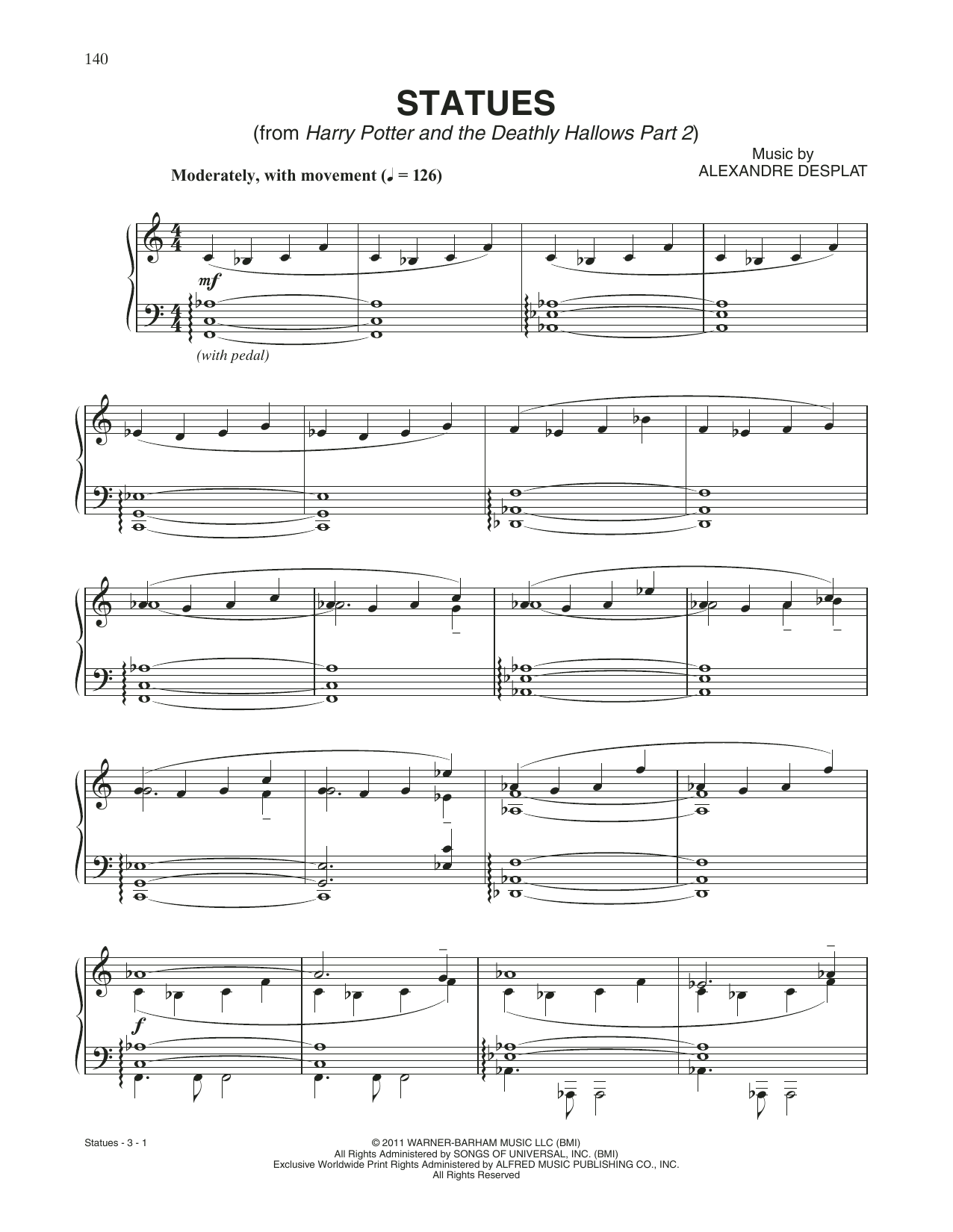 Alexandre Desplat Statues (from Harry Potter And The Deathly Hallows, Pt. 2) sheet music notes and chords arranged for Piano Solo