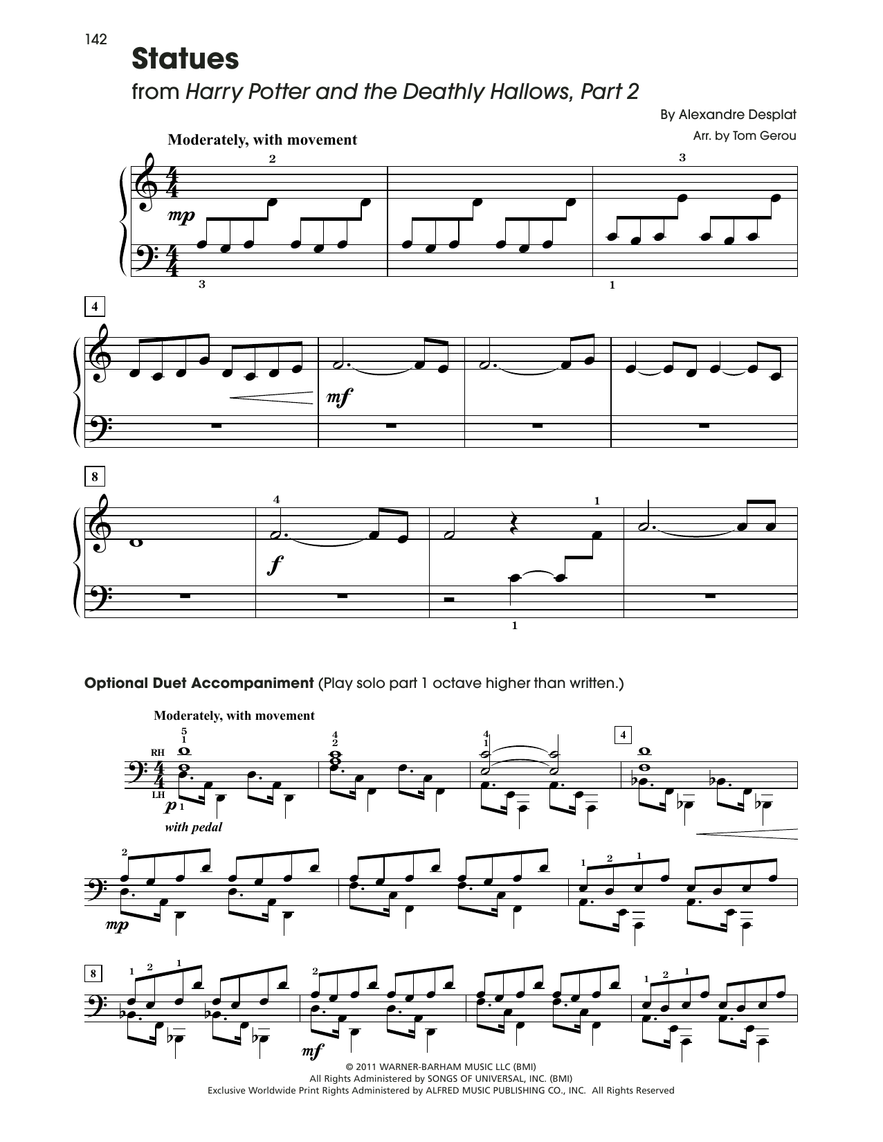 Alexandre Desplat Statues (from Harry Potter) (arr. Tom Gerou) sheet music notes and chords arranged for 5-Finger Piano