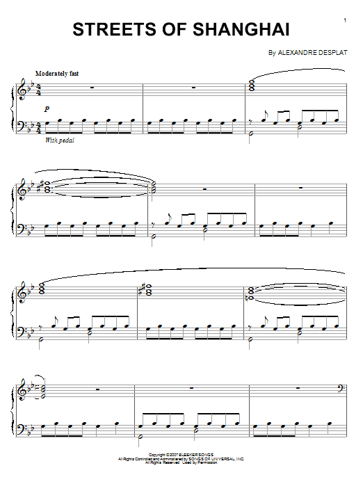 Alexandre Desplat Streets Of Shanghai sheet music notes and chords arranged for Piano Solo