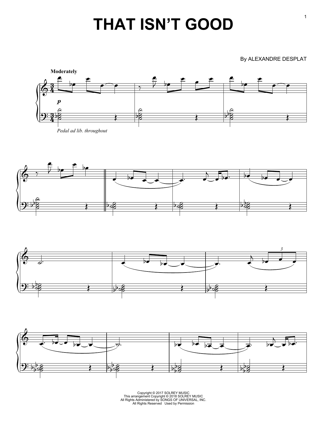 Alexandre Desplat That Isn't Good sheet music notes and chords arranged for Piano Solo