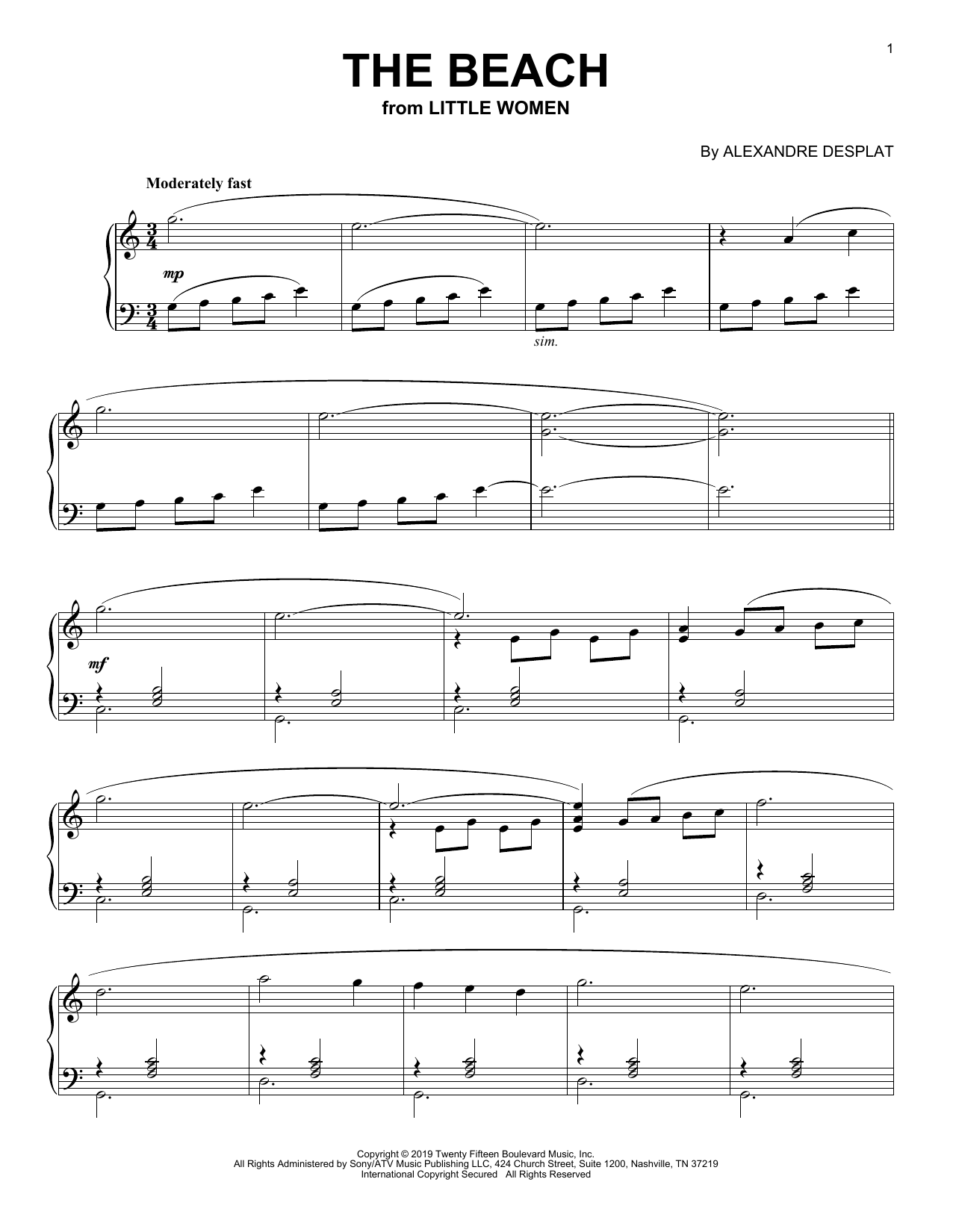 Alexandre Desplat The Beach (from the Motion Picture Little Women) sheet music notes and chords arranged for Piano Solo