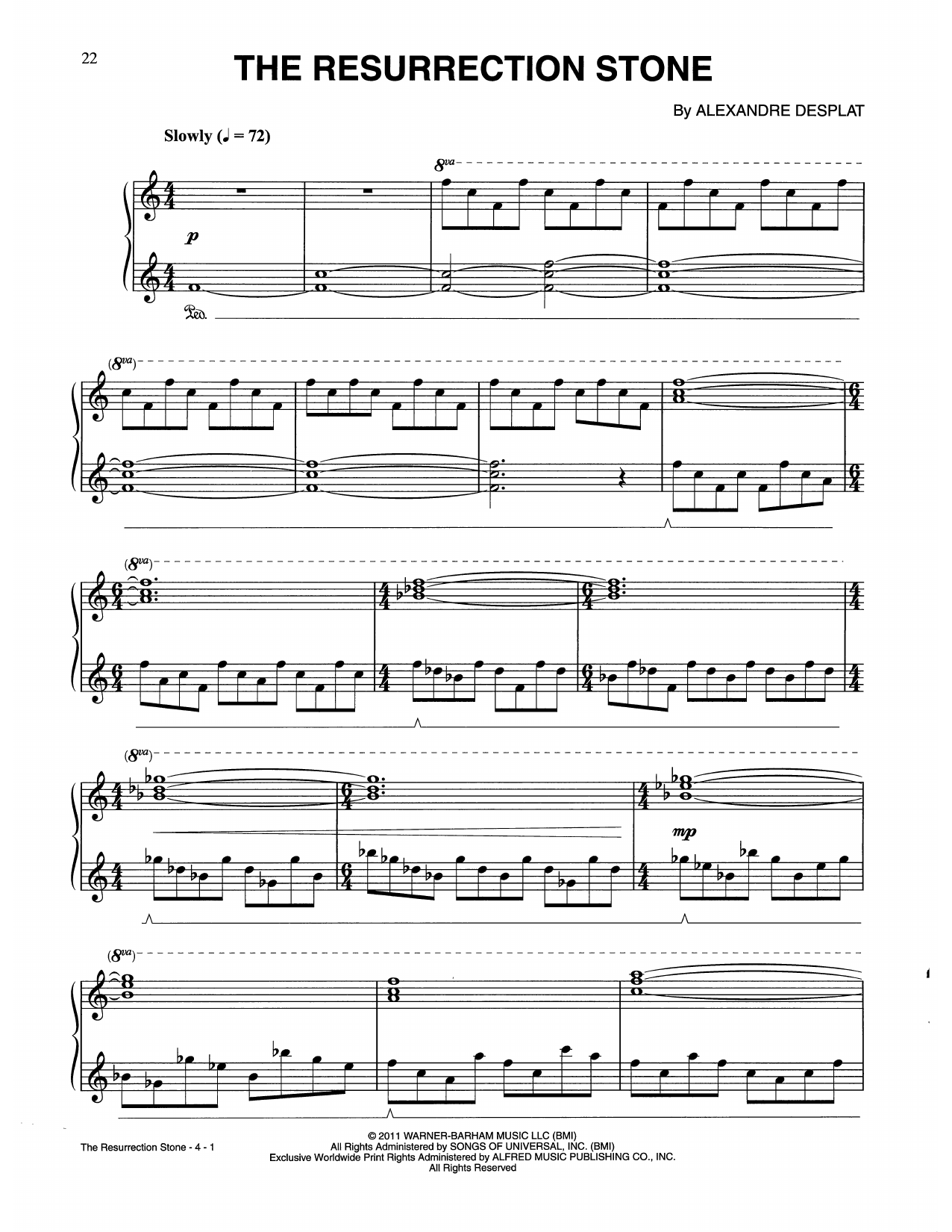 Alexandre Desplat The Resurrection Stone (from Harry Potter) sheet music notes and chords arranged for Piano Solo