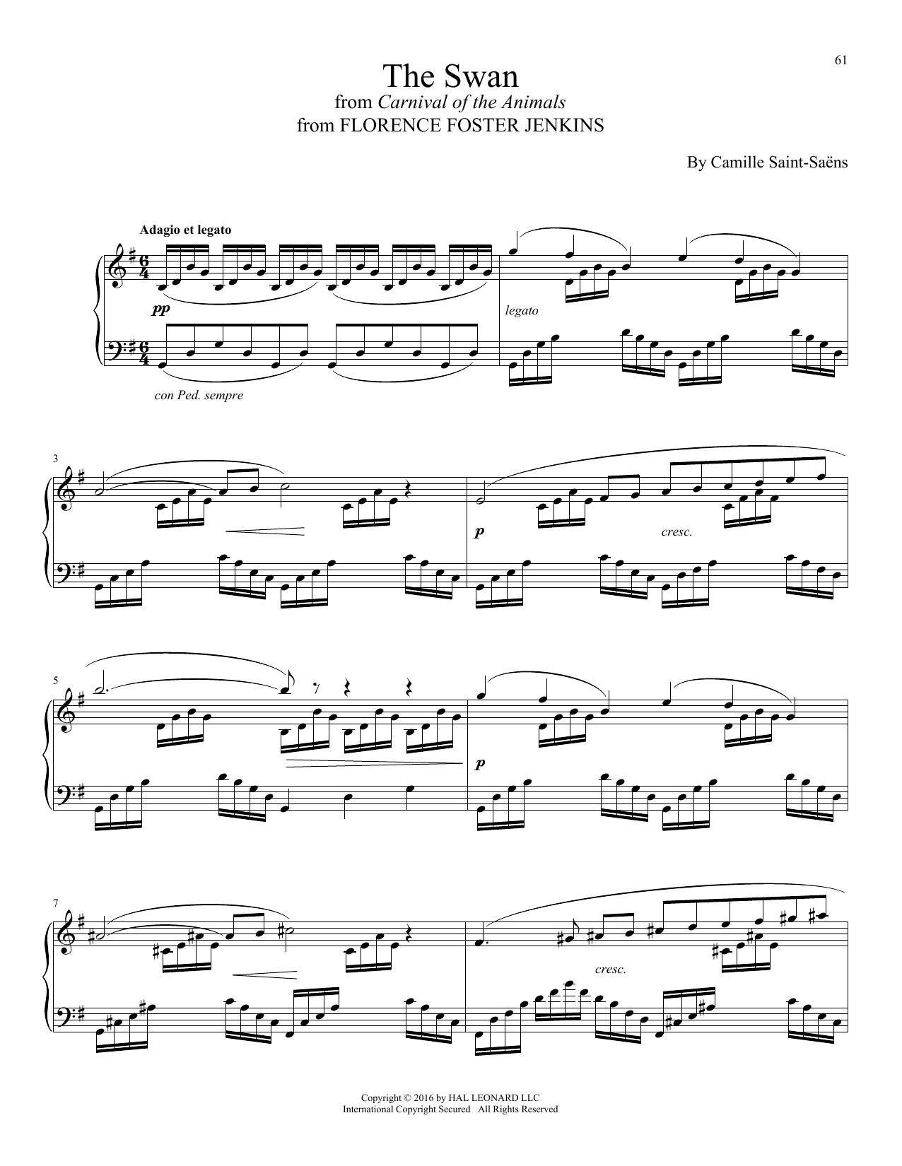 Alexandre Desplat The Swan (Le Cygne) sheet music notes and chords arranged for Piano Solo
