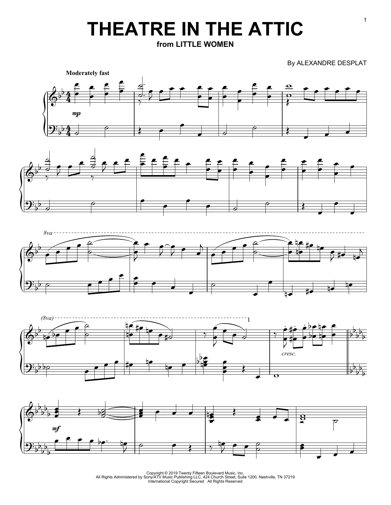 Alexandre Desplat Theatre In The Attic (from the Motion Picture Little Women) sheet music notes and chords arranged for Piano Solo