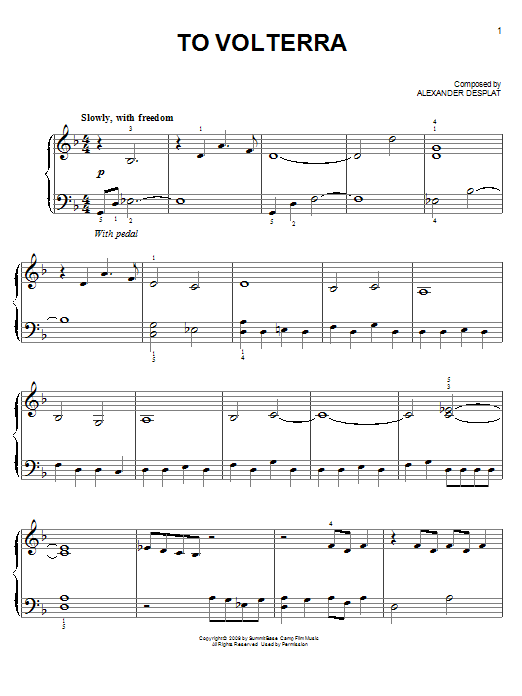 Alexandre Desplat To Volterra (from The Twilight Saga: New Moon) sheet music notes and chords arranged for Piano Solo