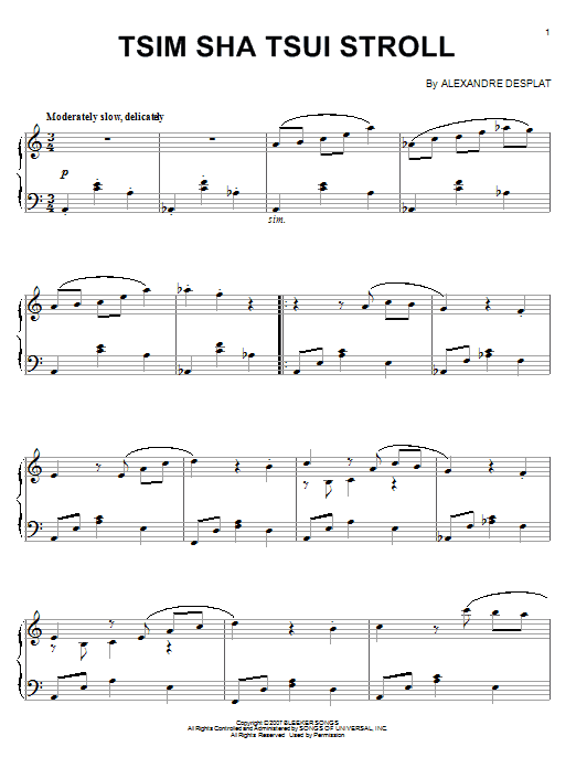 Alexandre Desplat Tsim Sha Tsui Stroll sheet music notes and chords arranged for Piano Solo