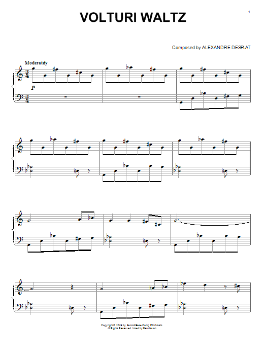 Alexandre Desplat Volturi Waltz (from The Twilight Saga: New Moon) sheet music notes and chords arranged for Piano Solo