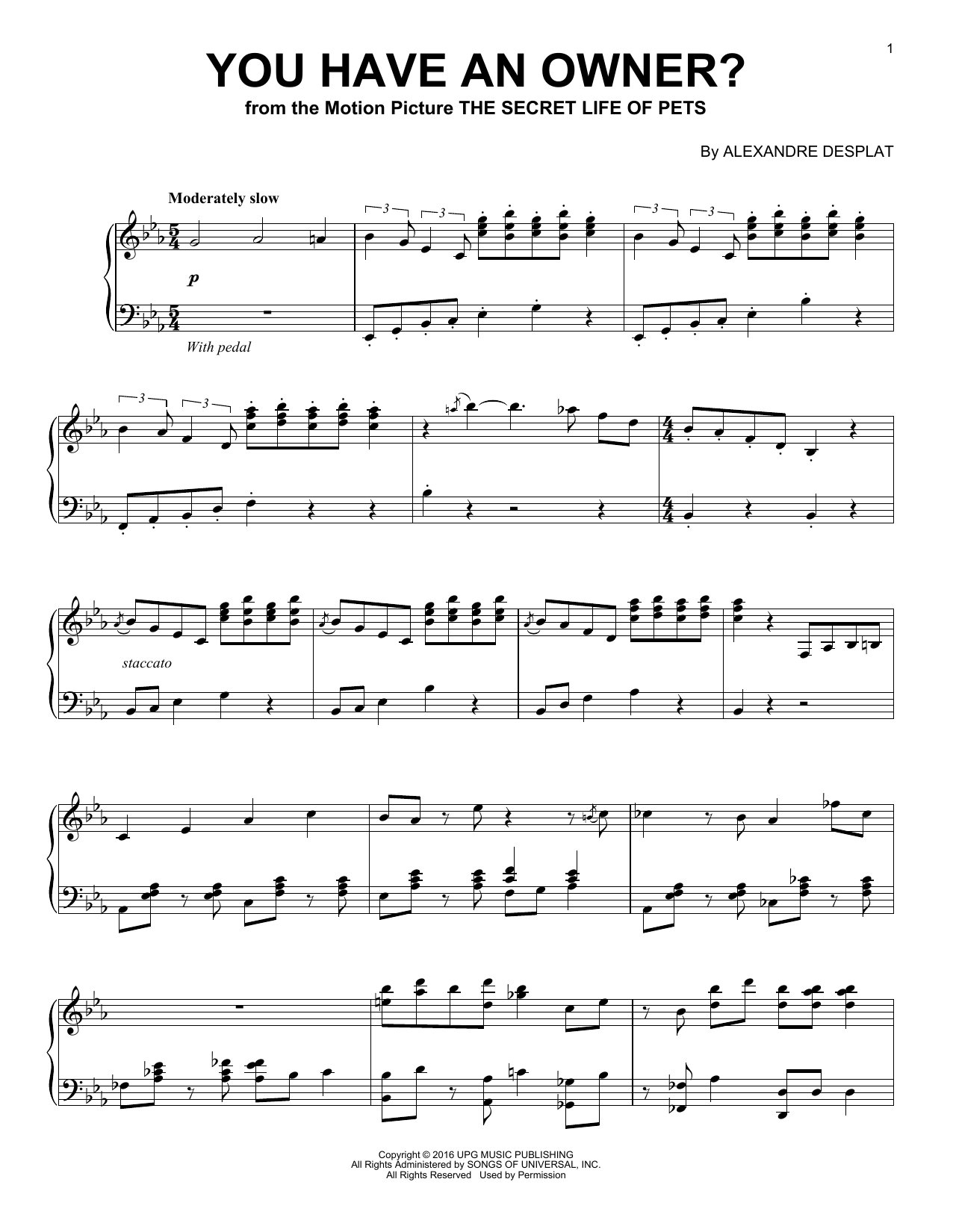 Alexandre Desplat You Have An Owner? sheet music notes and chords arranged for Piano Solo