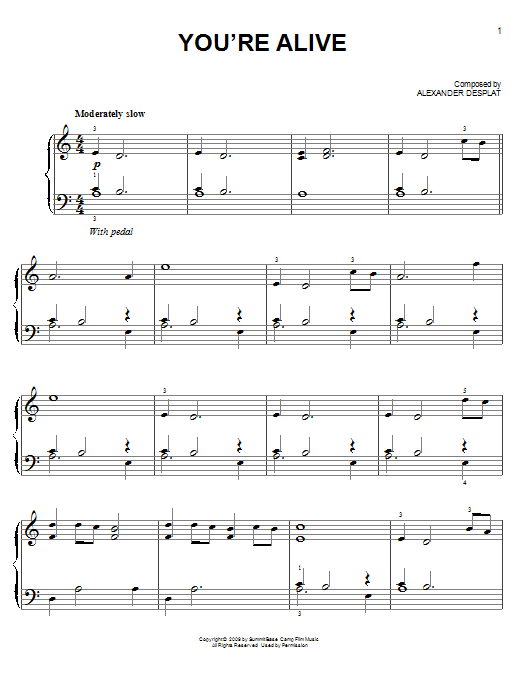 Alexandre Desplat You're Alive (from The Twilight Saga: New Moon) sheet music notes and chords arranged for Piano Solo