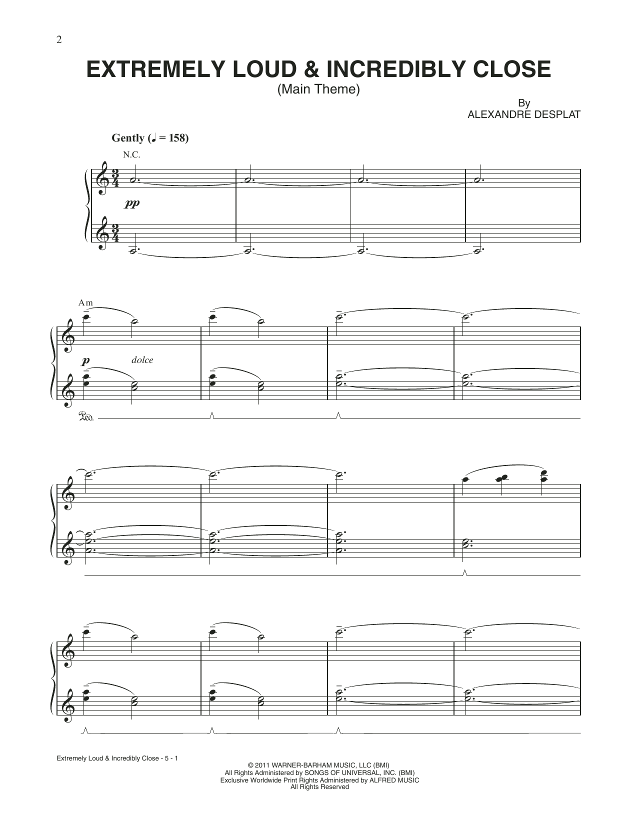 Alexandre Michel Desplat Extremely Loud & Incredibly Close sheet music notes and chords arranged for Piano Solo