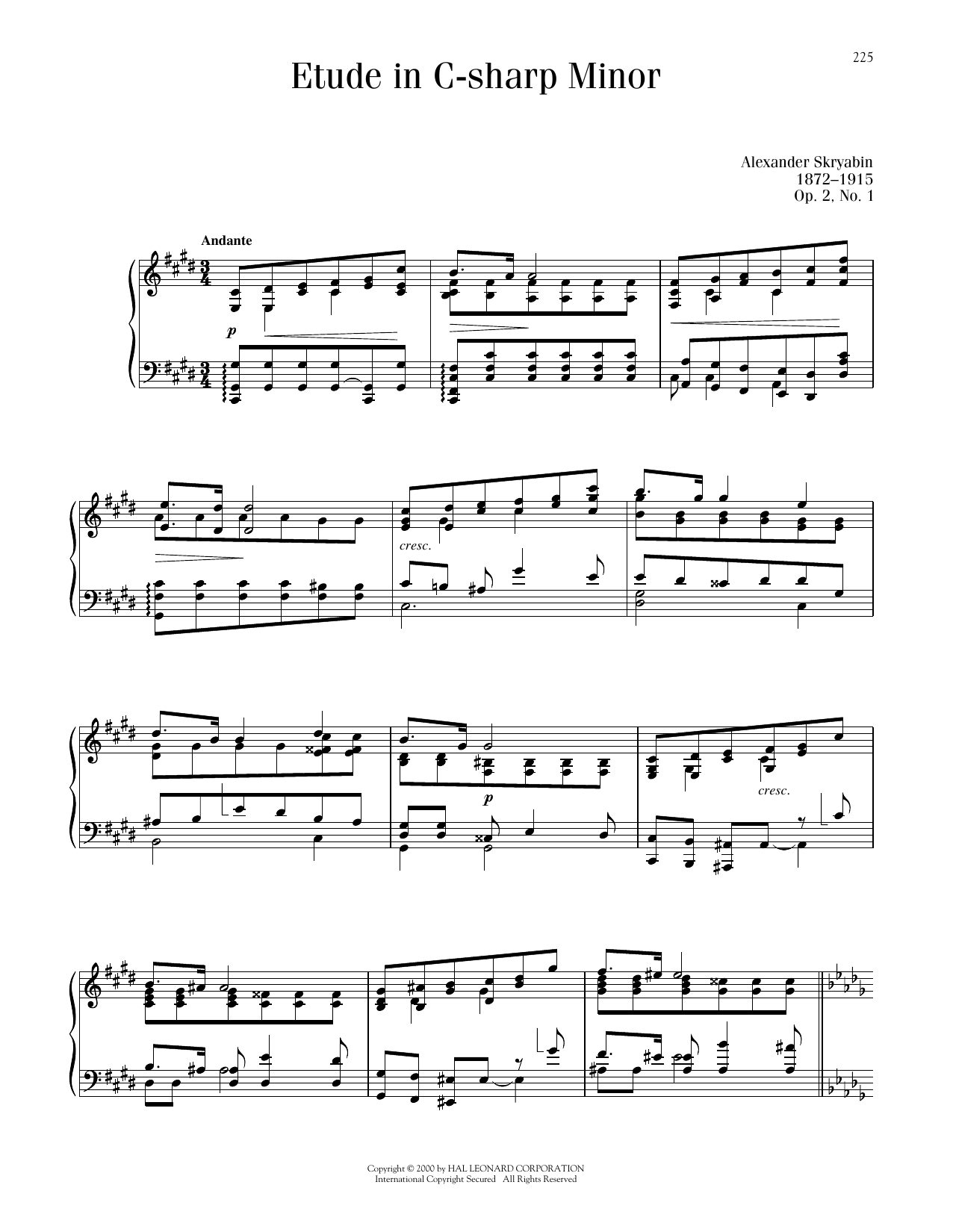 Alexandre Scriabin Etude In C# Minor, Op. 2, No. 1 sheet music notes and chords arranged for Piano Solo