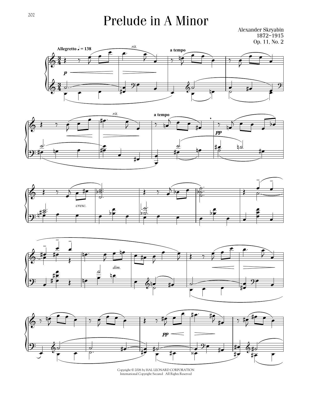 Alexandre Scriabin Prelude In A Minor, Op. 11, No. 2 sheet music notes and chords arranged for Piano Solo