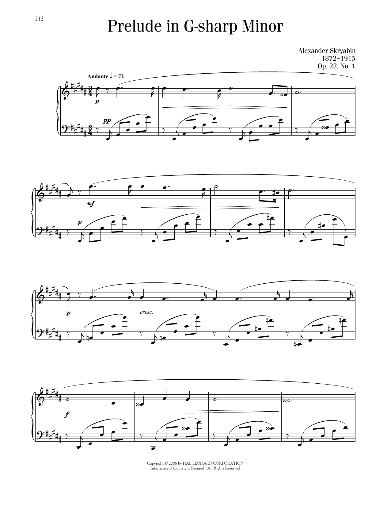 Alexandre Scriabin Prelude In G-Sharp Minor, Op. 22, No. 1 sheet music notes and chords arranged for Piano Solo