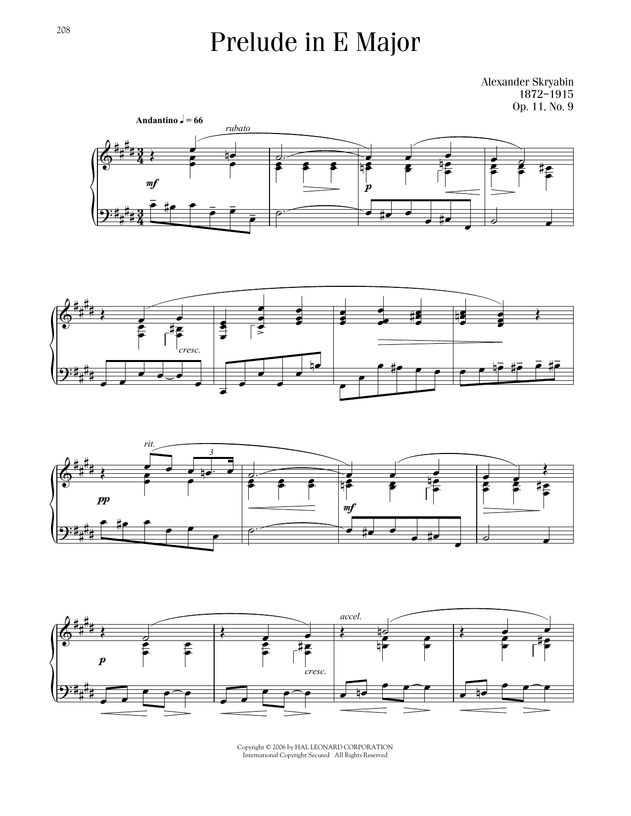 Alexandre Scriabin Prelude, Op. 11, No. 9 sheet music notes and chords arranged for Piano Solo