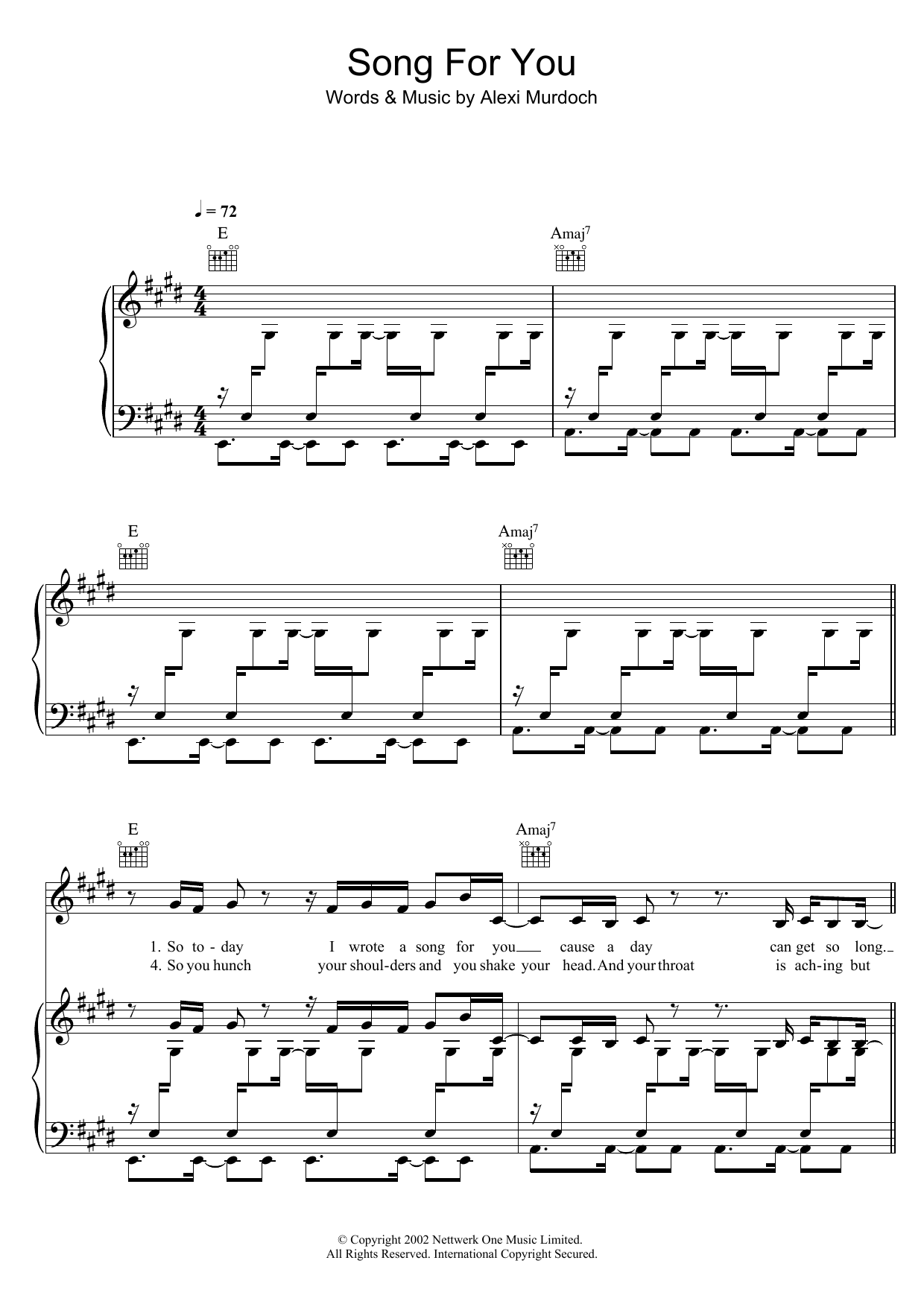 Alexi Murdoch Song For You sheet music notes and chords arranged for Piano, Vocal & Guitar Chords