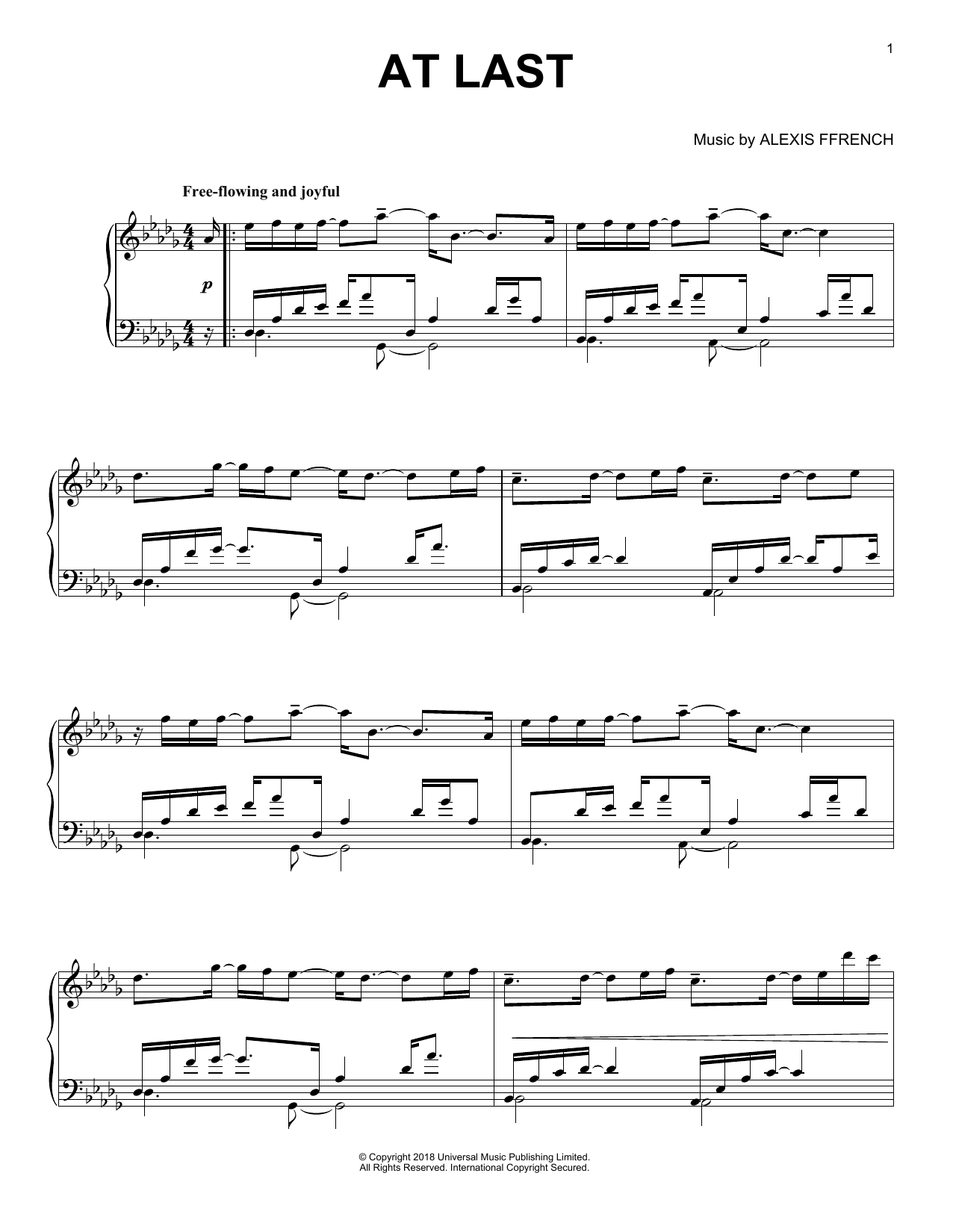 Alexis Ffrench At Last sheet music notes and chords arranged for Piano Solo
