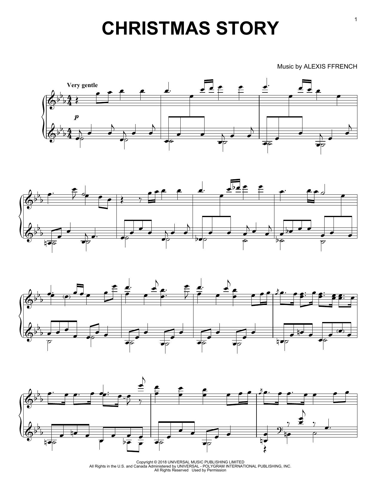 Alexis Ffrench Christmas Story sheet music notes and chords arranged for Piano Solo