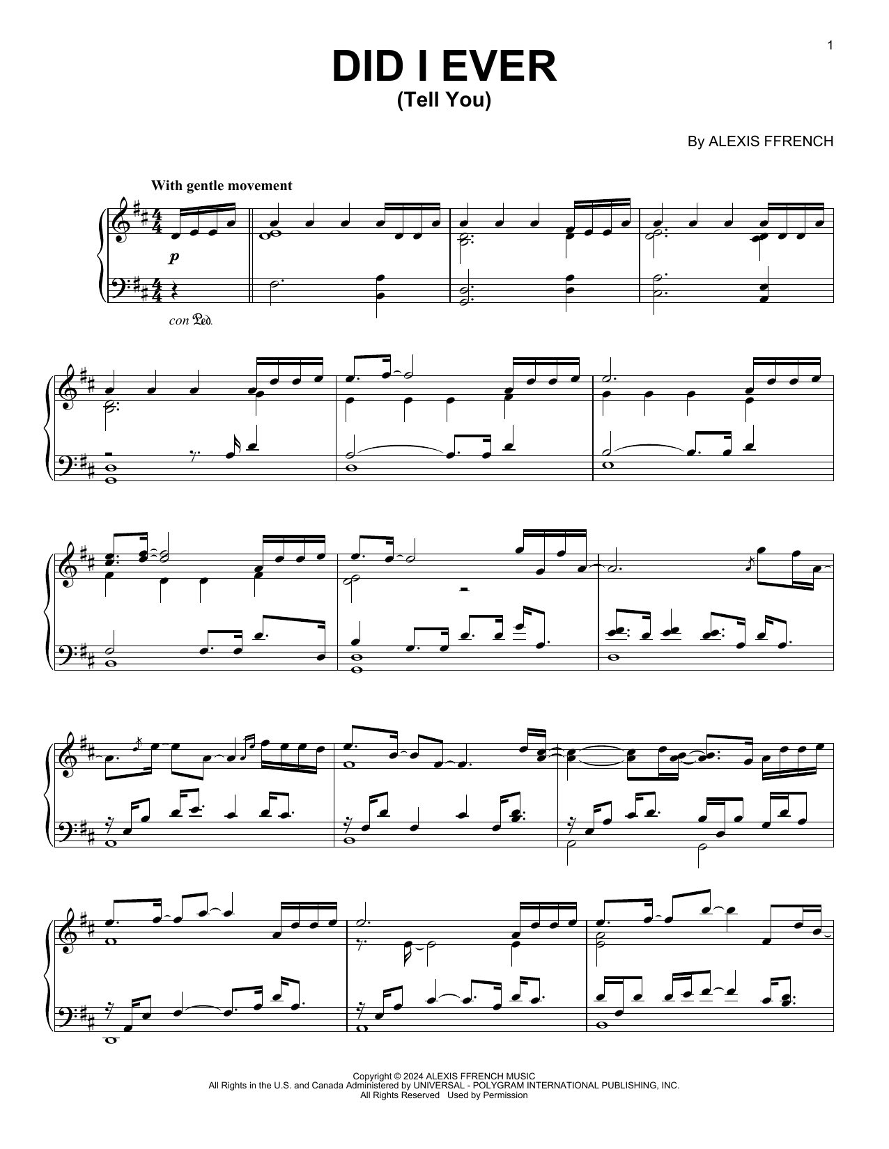 Alexis Ffrench Did I Ever (Tell You) sheet music notes and chords arranged for Piano Solo