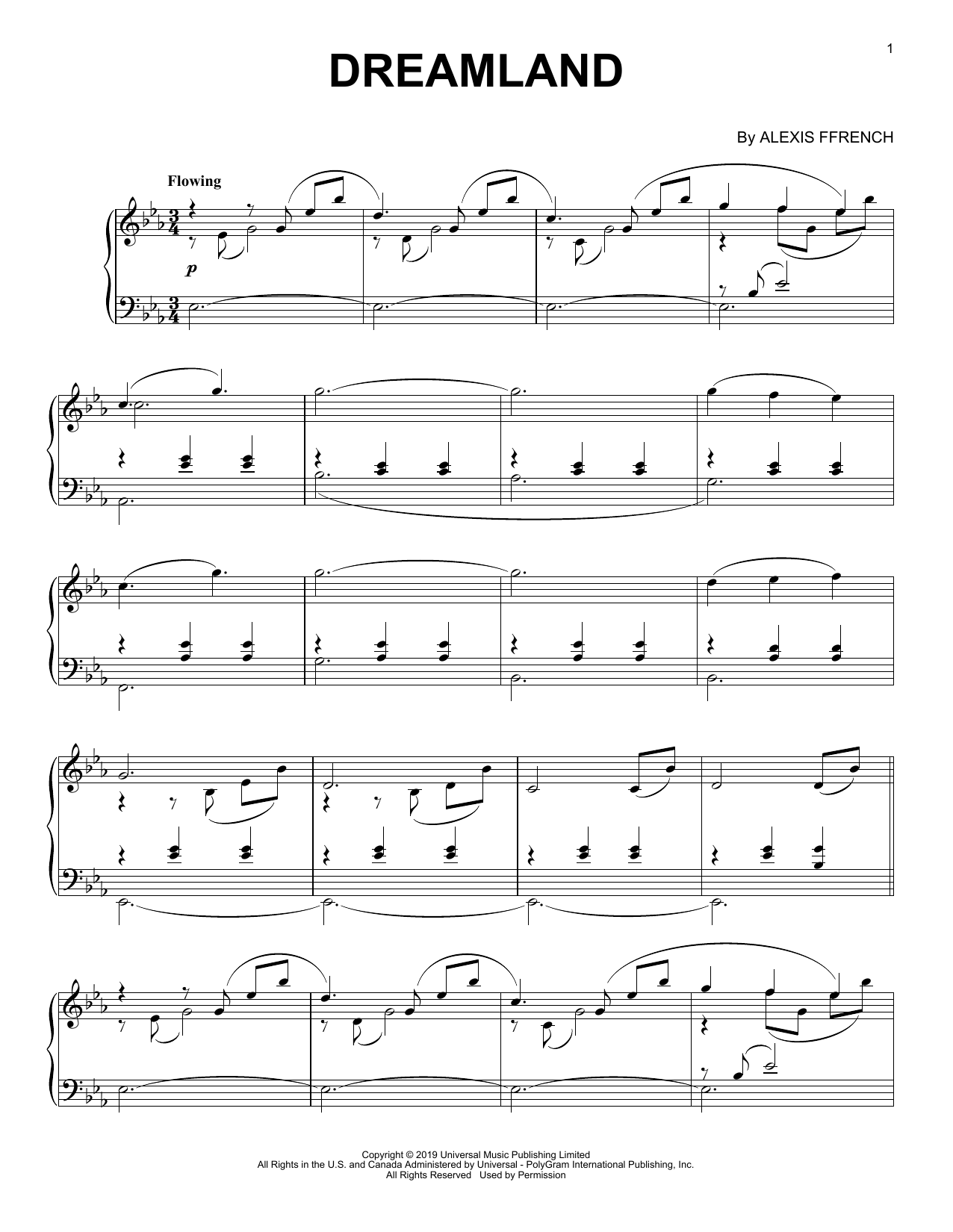 Alexis Ffrench Dreamland sheet music notes and chords arranged for Piano Solo