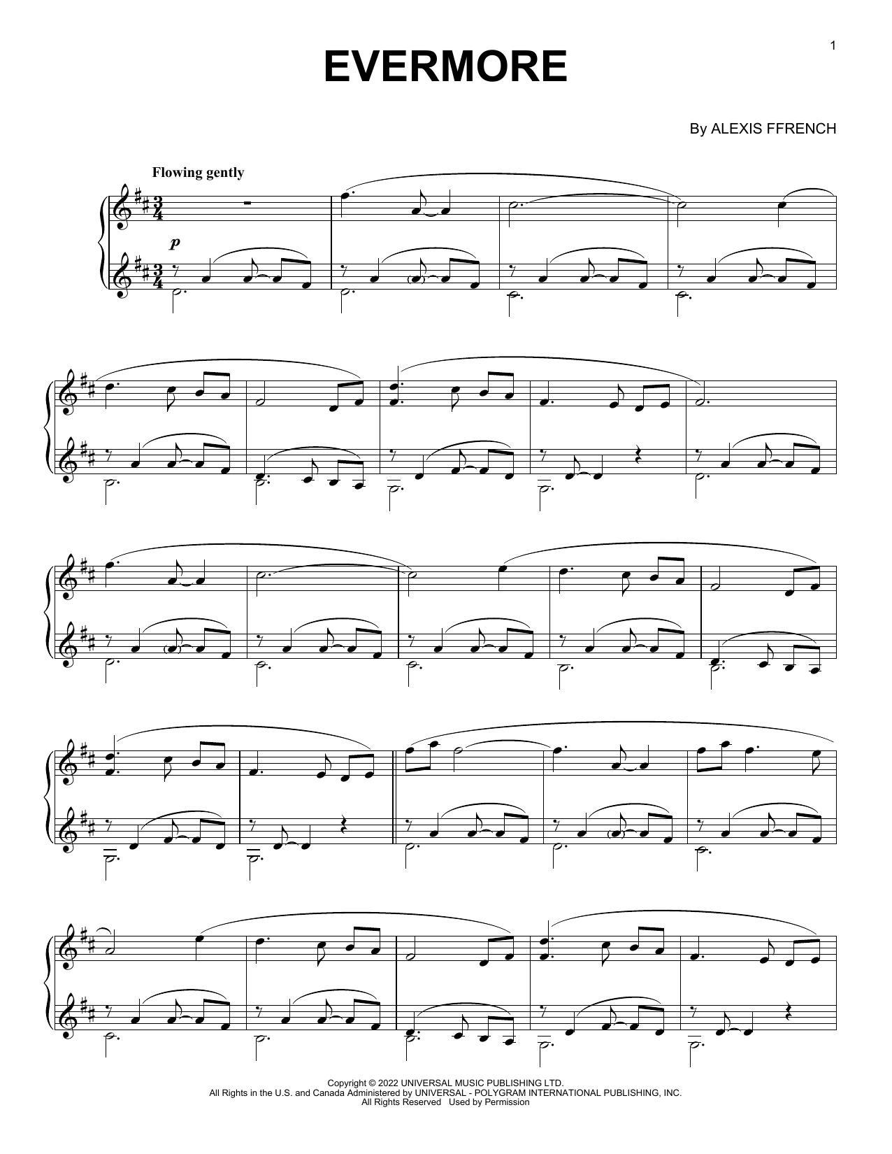 Alexis Ffrench Evermore sheet music notes and chords arranged for Piano Solo