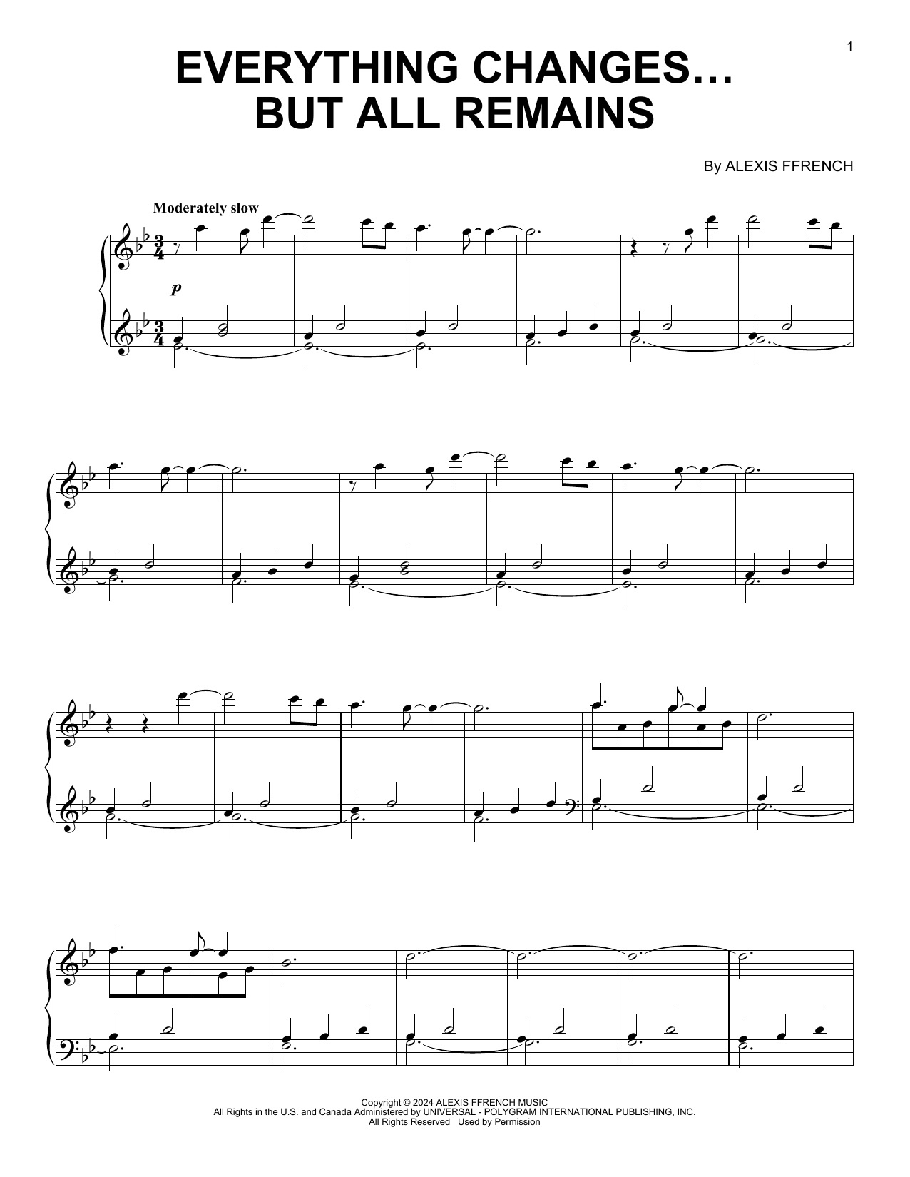 Alexis Ffrench Everything Changes... But All Remains sheet music notes and chords arranged for Piano Solo