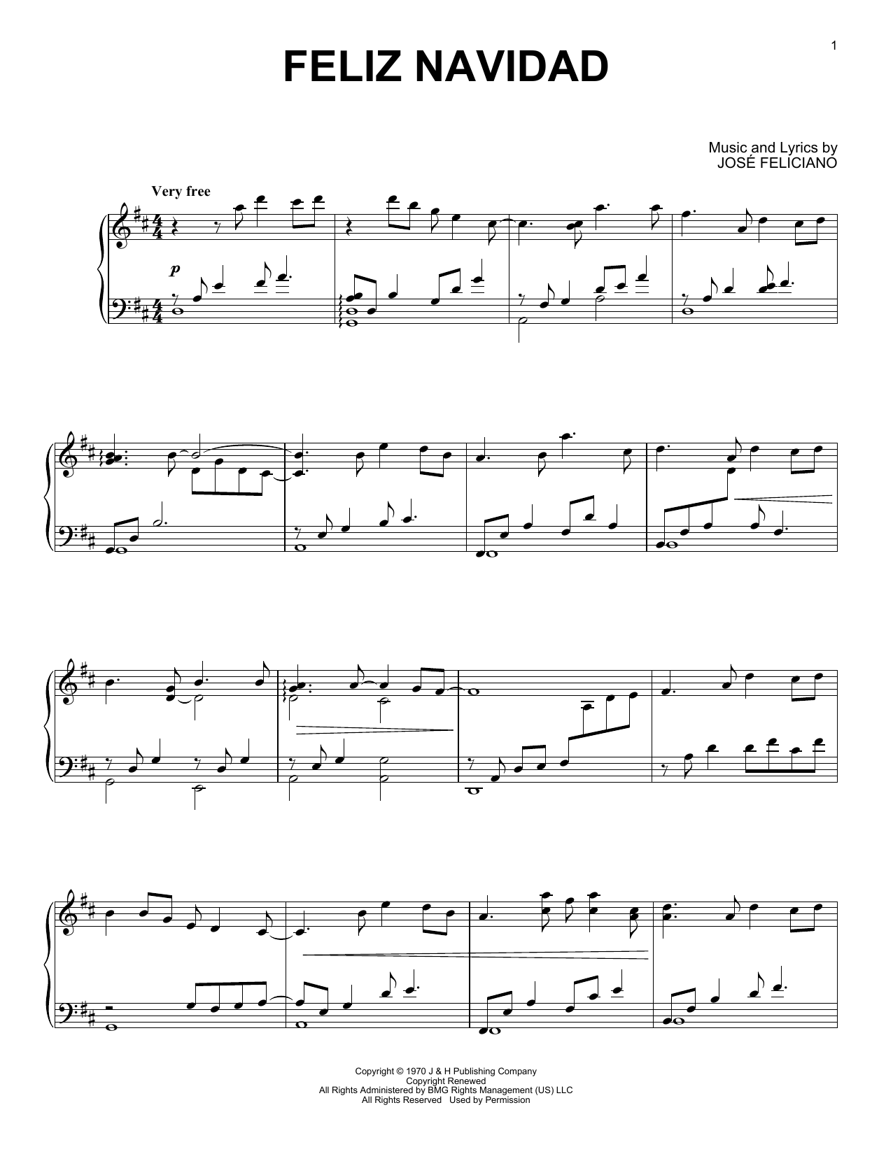 Alexis Ffrench Feliz Navidad sheet music notes and chords arranged for Piano Solo