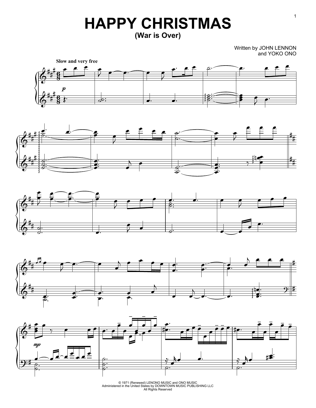 Alexis Ffrench Happy Xmas (War Is Over) sheet music notes and chords arranged for Piano Solo