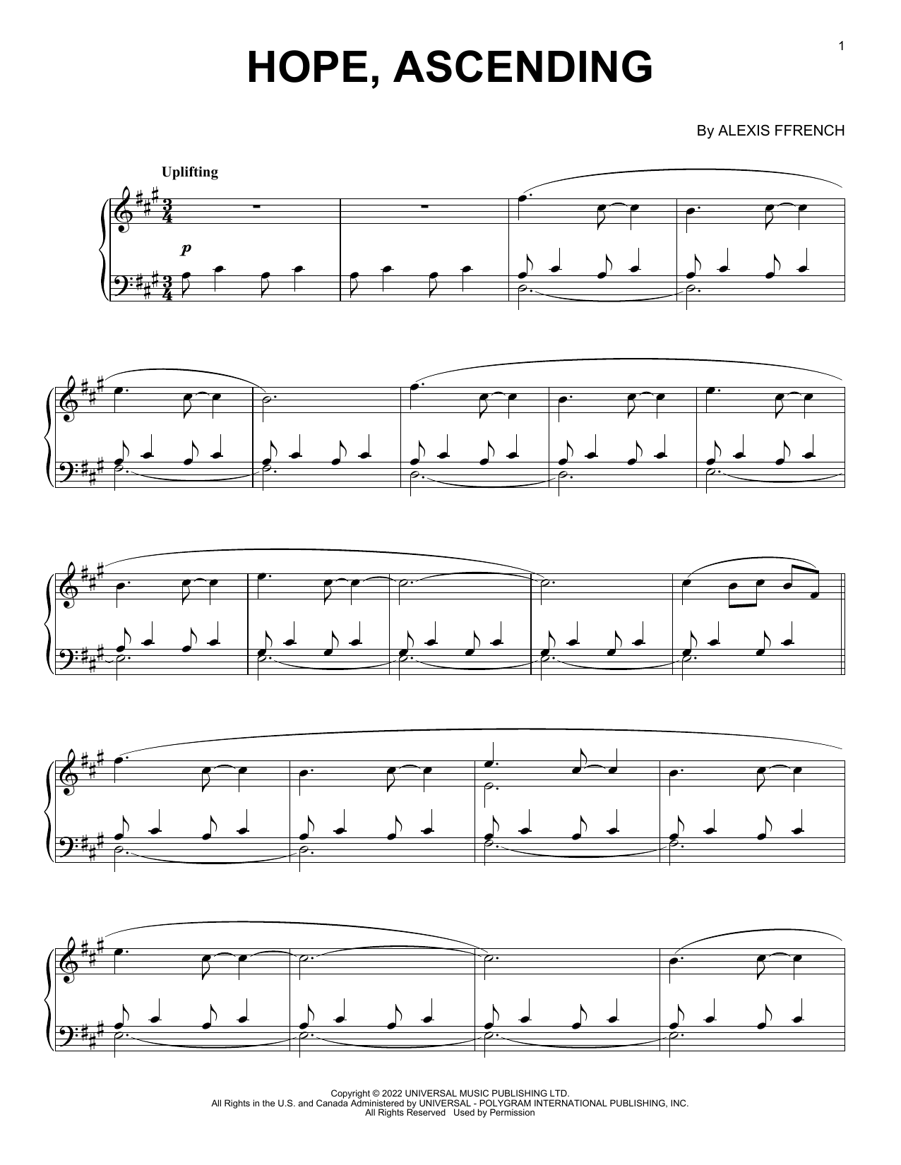 Alexis Ffrench Hope, Ascending sheet music notes and chords arranged for Piano Solo