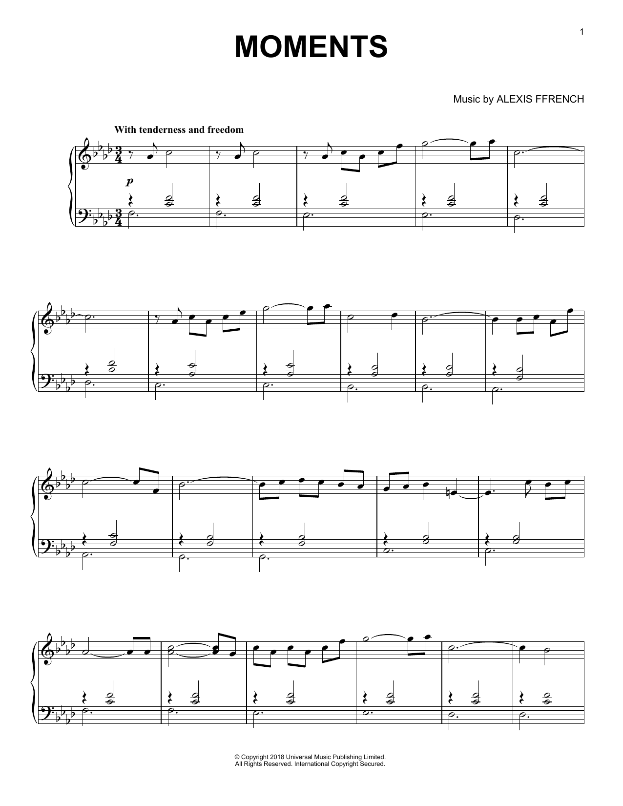 Alexis Ffrench Moments sheet music notes and chords arranged for Piano Solo