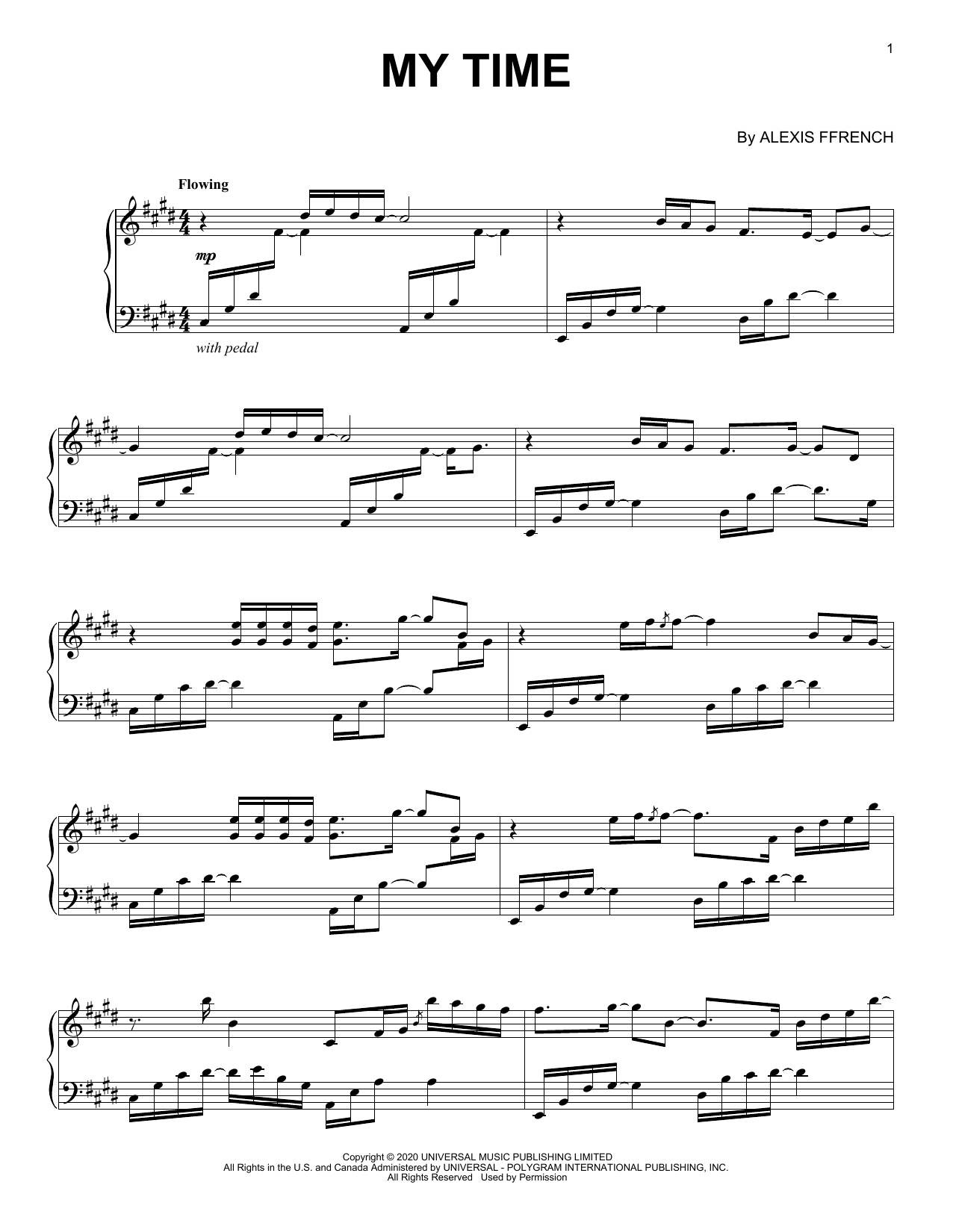 Alexis Ffrench My Time sheet music notes and chords arranged for Piano Solo