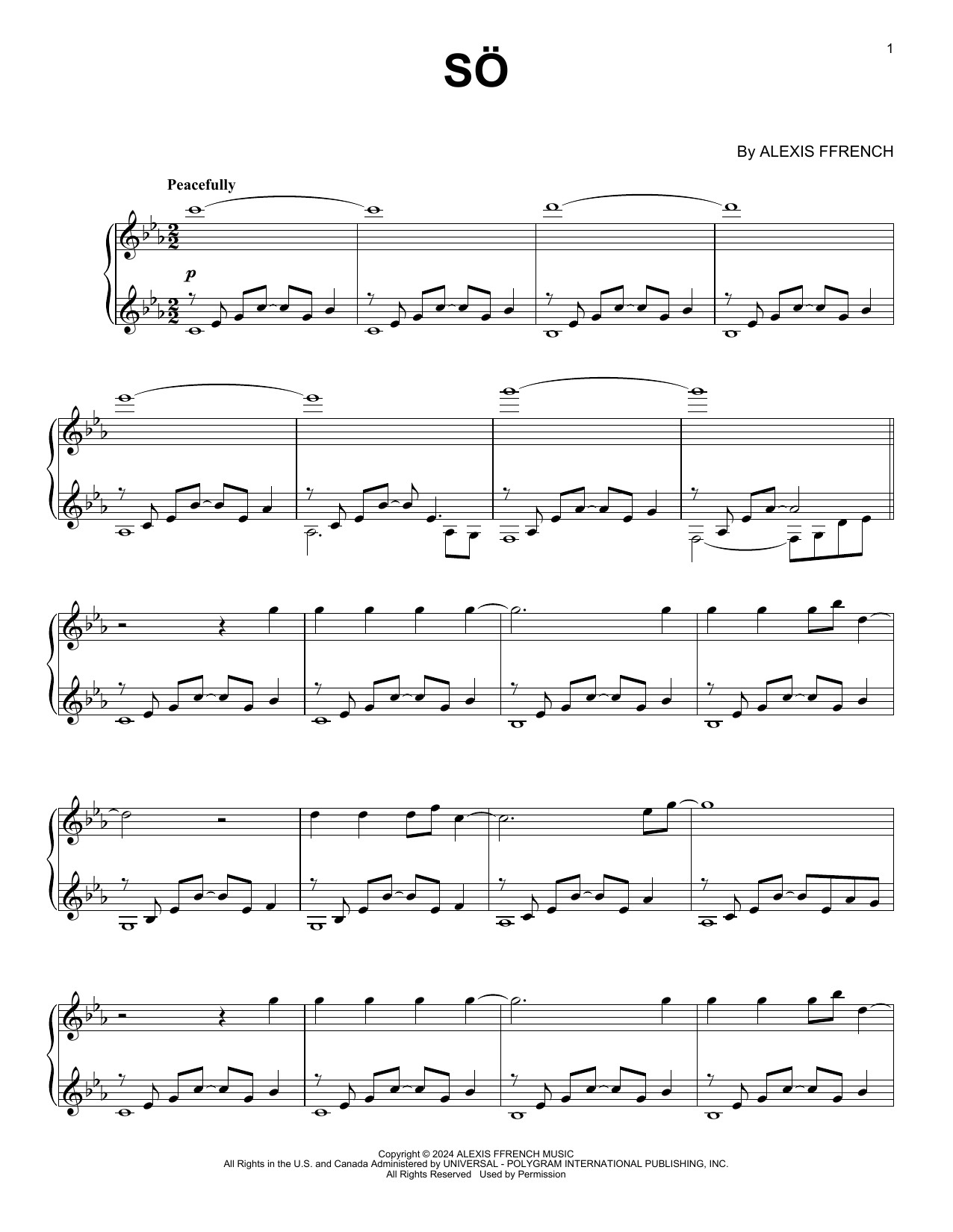 Alexis Ffrench Sö sheet music notes and chords arranged for Piano Solo