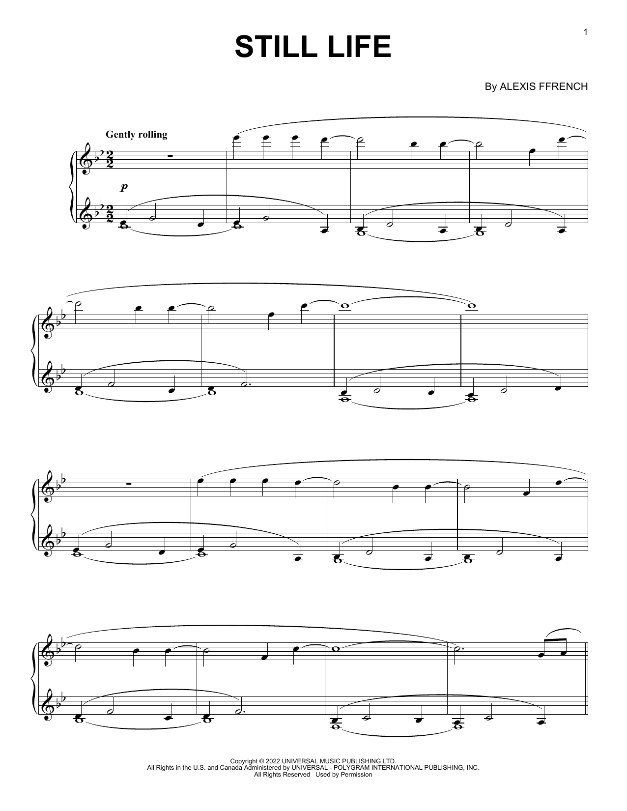 Alexis Ffrench Still Life sheet music notes and chords arranged for Piano Solo