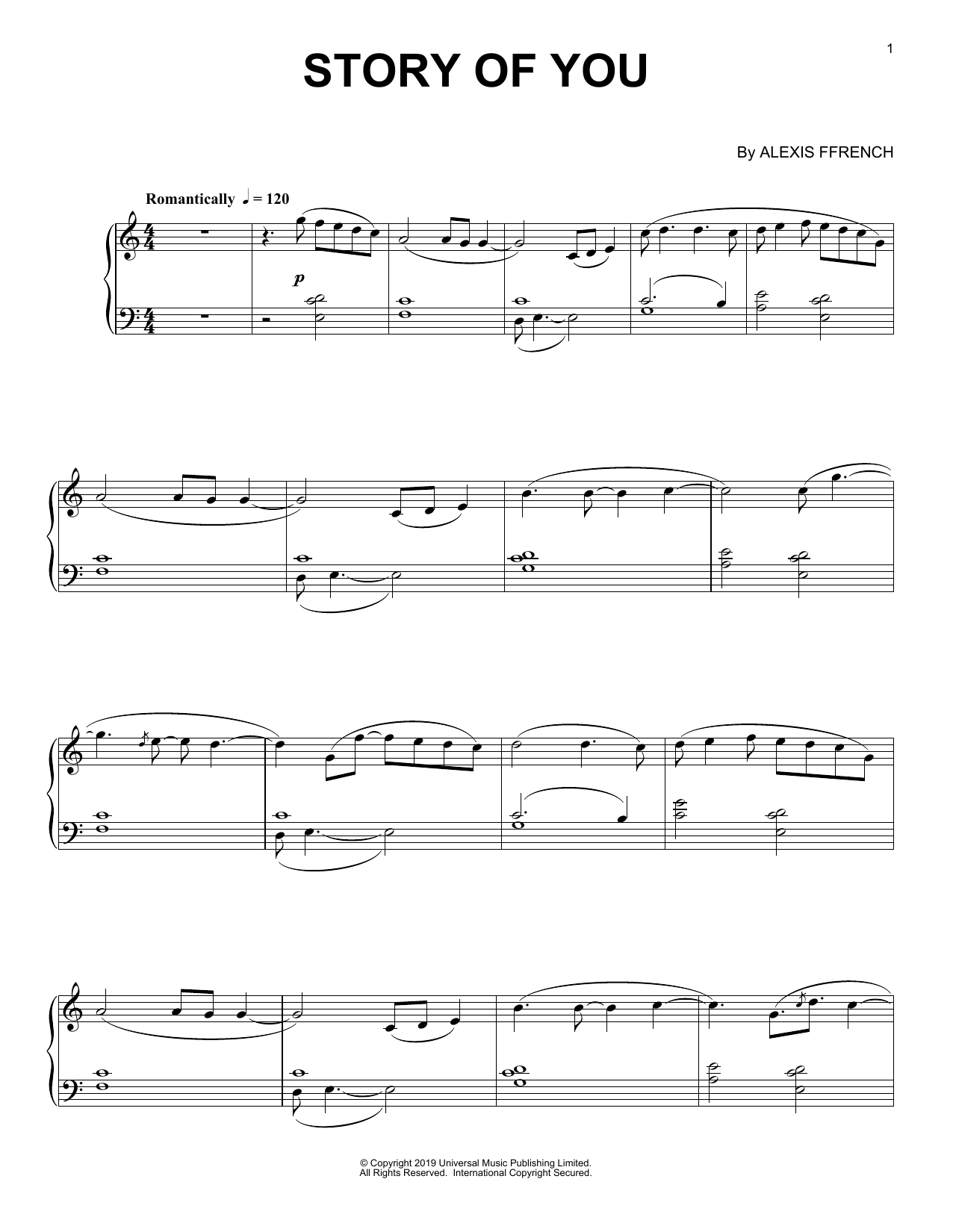 Alexis Ffrench Story Of You sheet music notes and chords arranged for Piano Solo