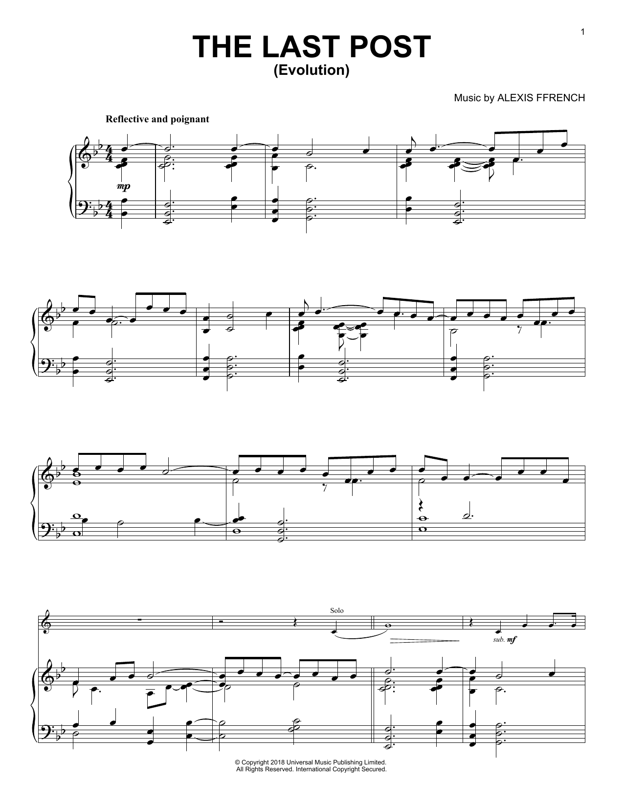 Alexis Ffrench The Last Post (Evolution) sheet music notes and chords arranged for Trumpet and Piano
