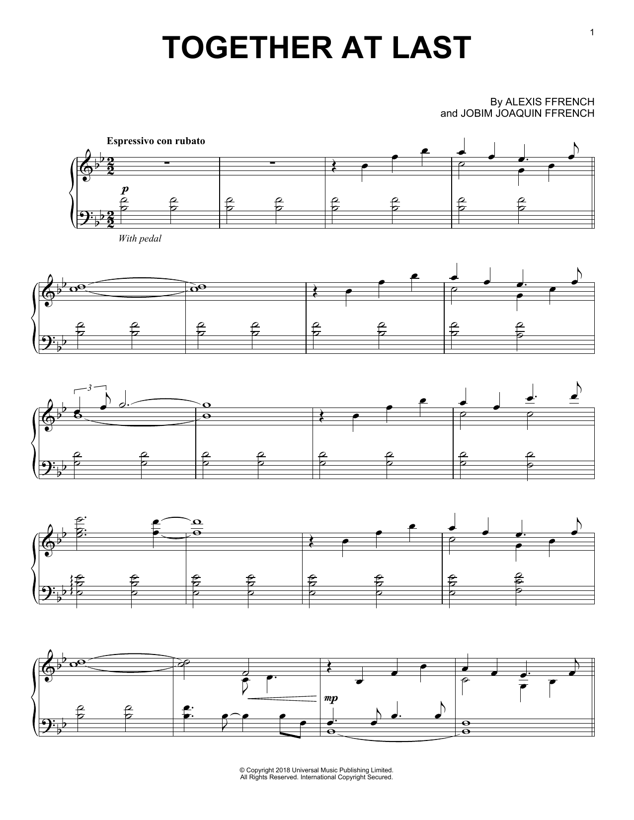 Alexis Ffrench Together At Last sheet music notes and chords arranged for Piano Solo