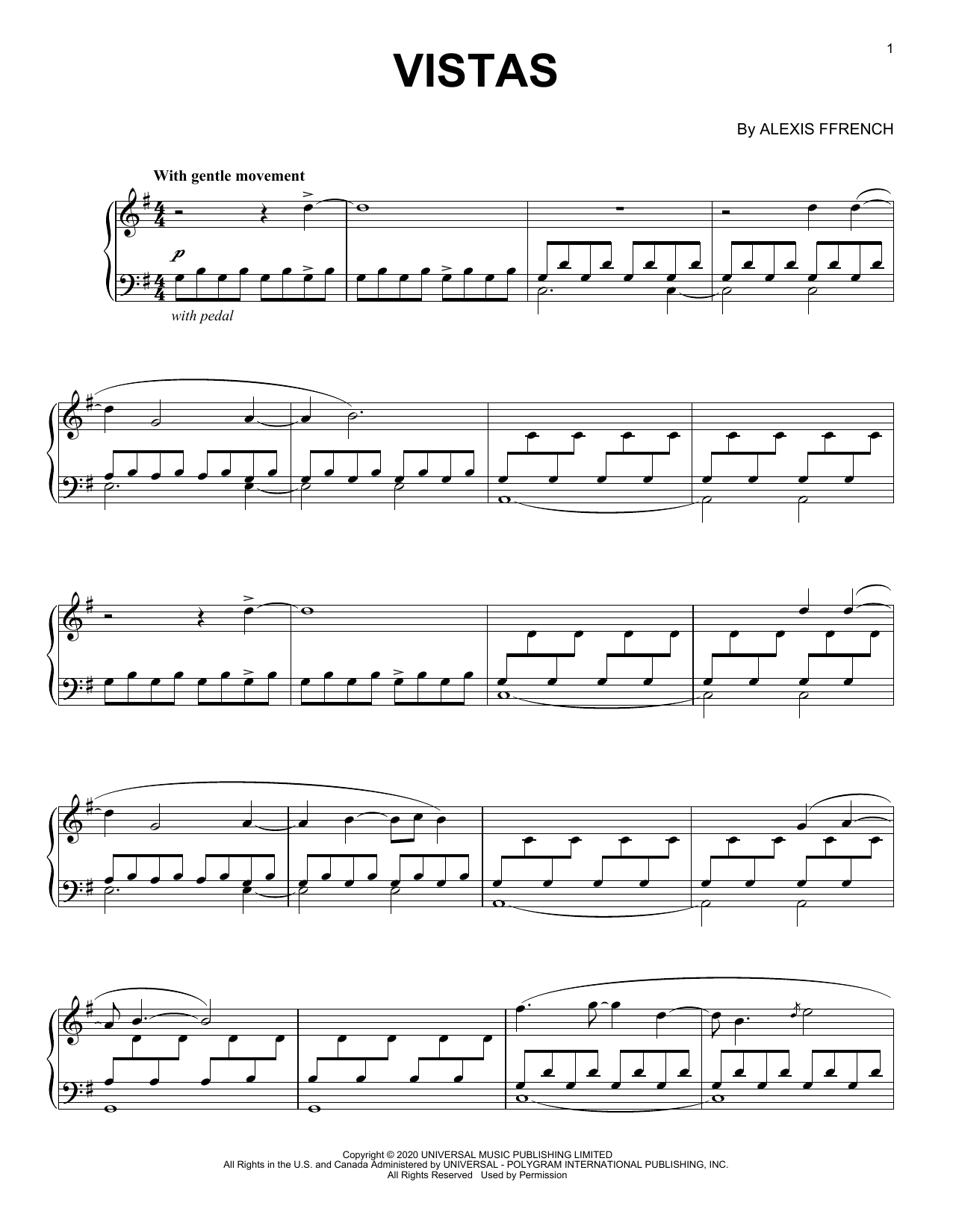 Alexis Ffrench Vistas sheet music notes and chords arranged for Piano Solo