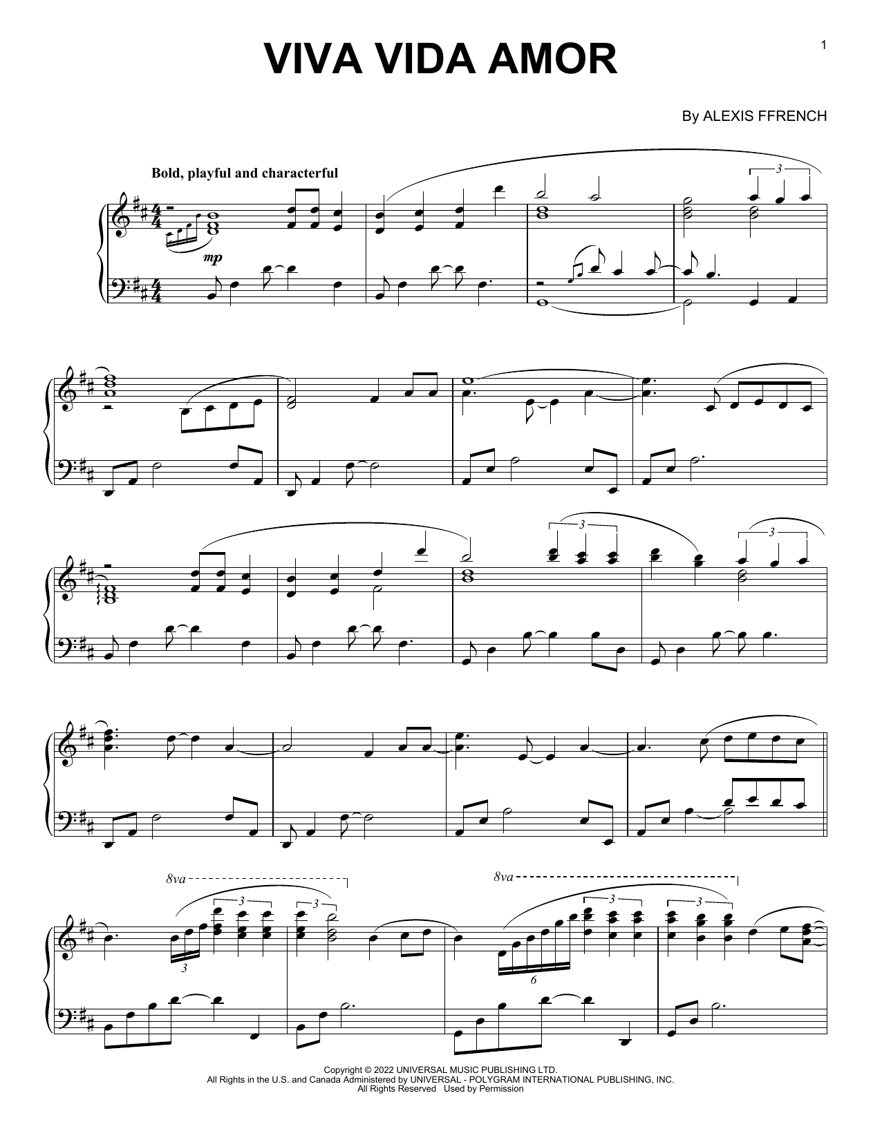 Alexis Ffrench Viva Vida Amor (feat. Jin Oki) sheet music notes and chords arranged for Piano Solo