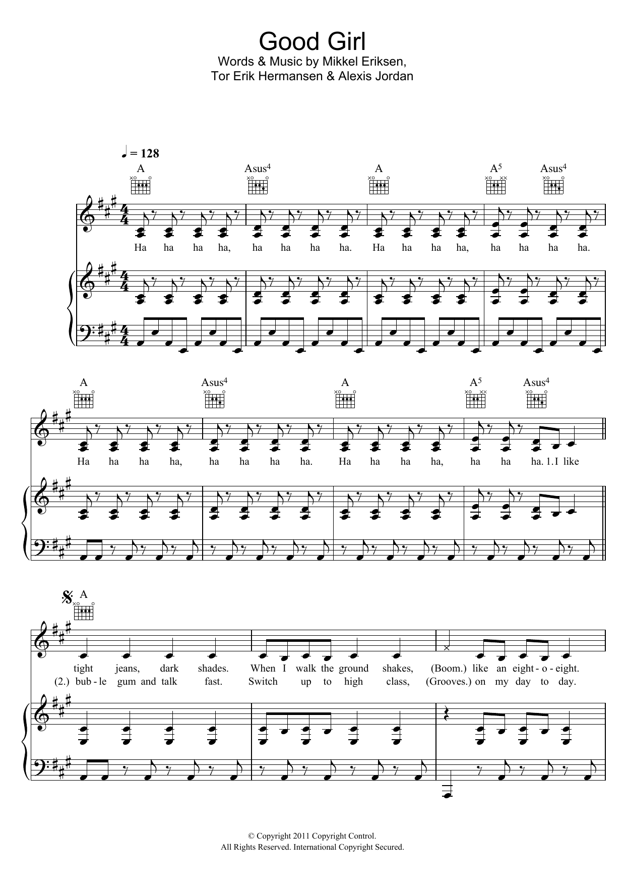 Alexis Jordan Good Girl sheet music notes and chords arranged for Piano, Vocal & Guitar Chords