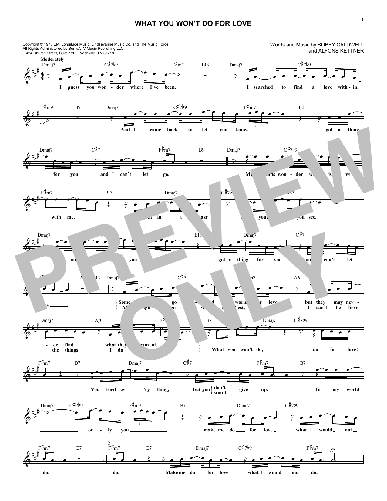 Bobby Caldwell What You Won't Do For Love sheet music notes and chords arranged for Lead Sheet / Fake Book