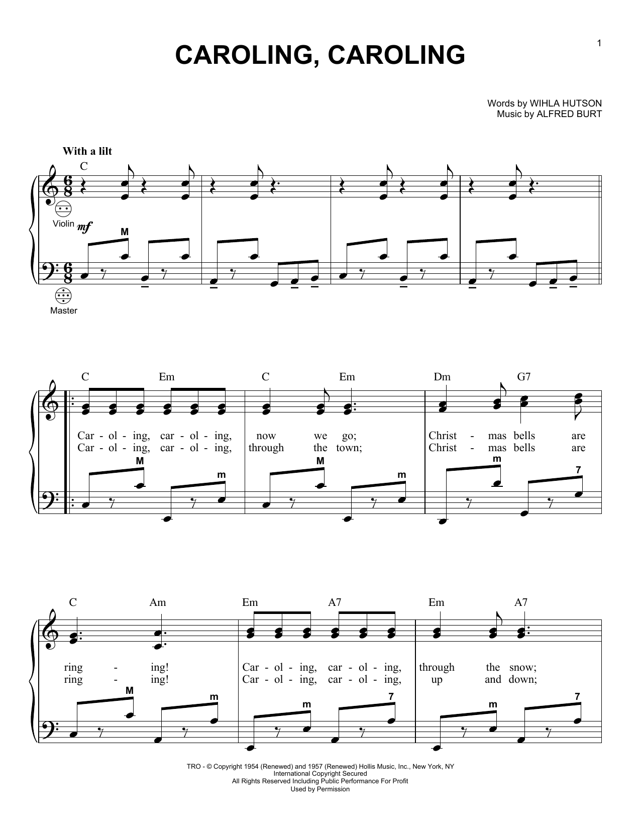 Alfred Burt Caroling, Caroling sheet music notes and chords arranged for 5-Finger Piano