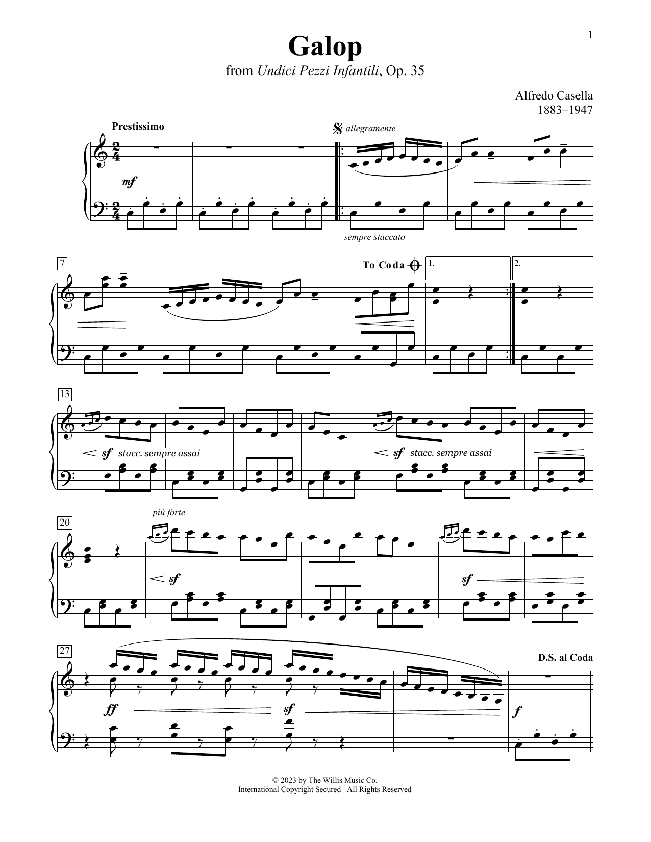 Alfredo Casella Galop sheet music notes and chords arranged for Educational Piano