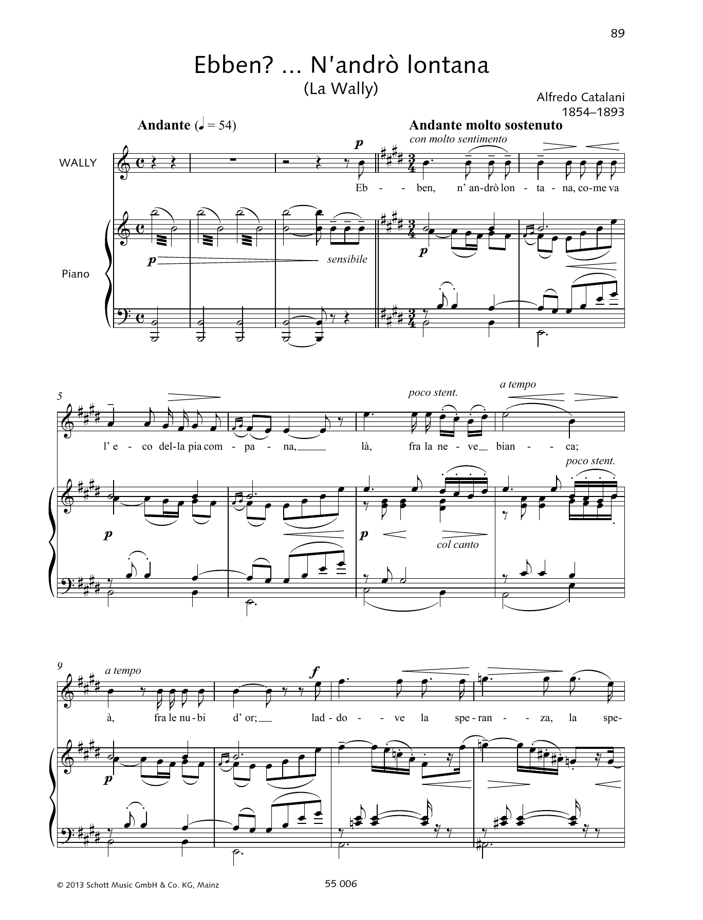 Alfredo Catalani Ebben?  N'andrò lontana sheet music notes and chords arranged for Piano & Vocal