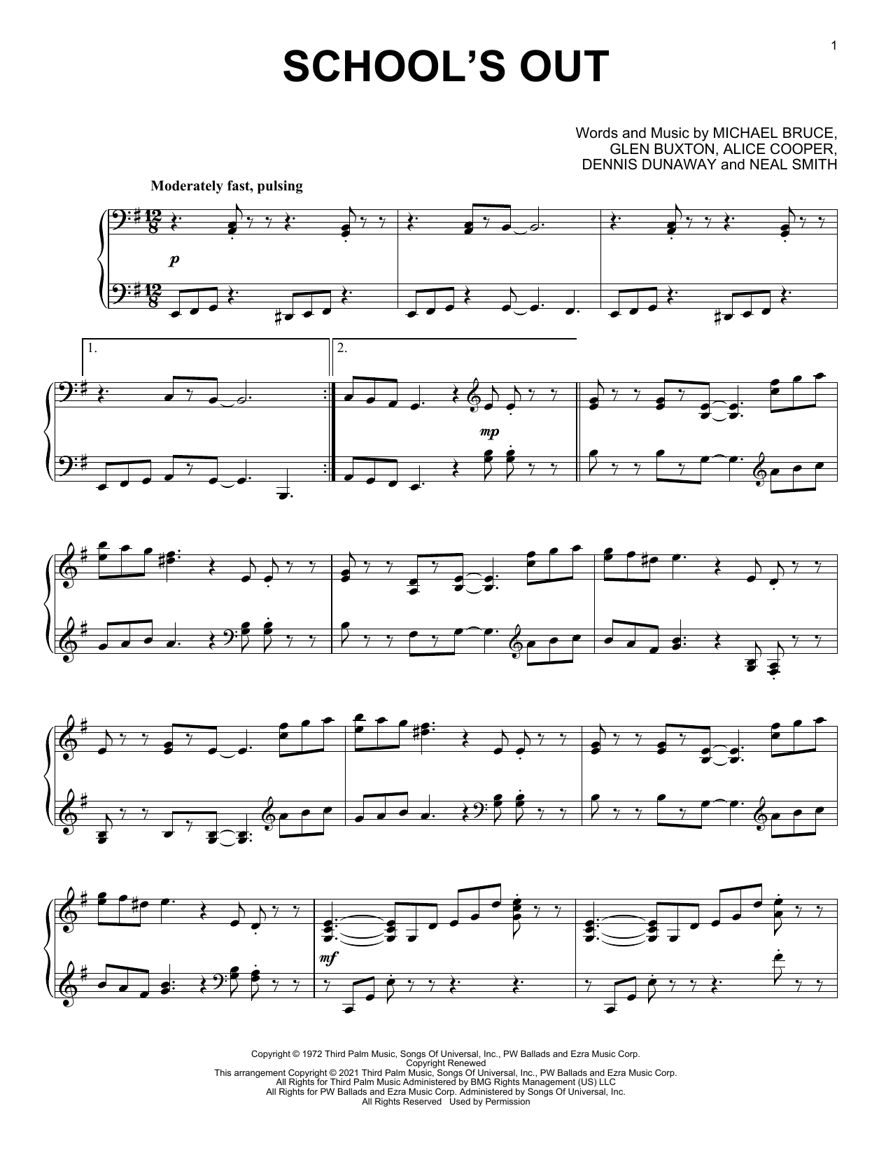 Alice Cooper School's Out [Classical version] (arr. David Pearl) sheet music notes and chords arranged for Piano Solo