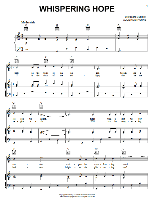 Alice Hawthorne Whispering Hope sheet music notes and chords arranged for Super Easy Piano