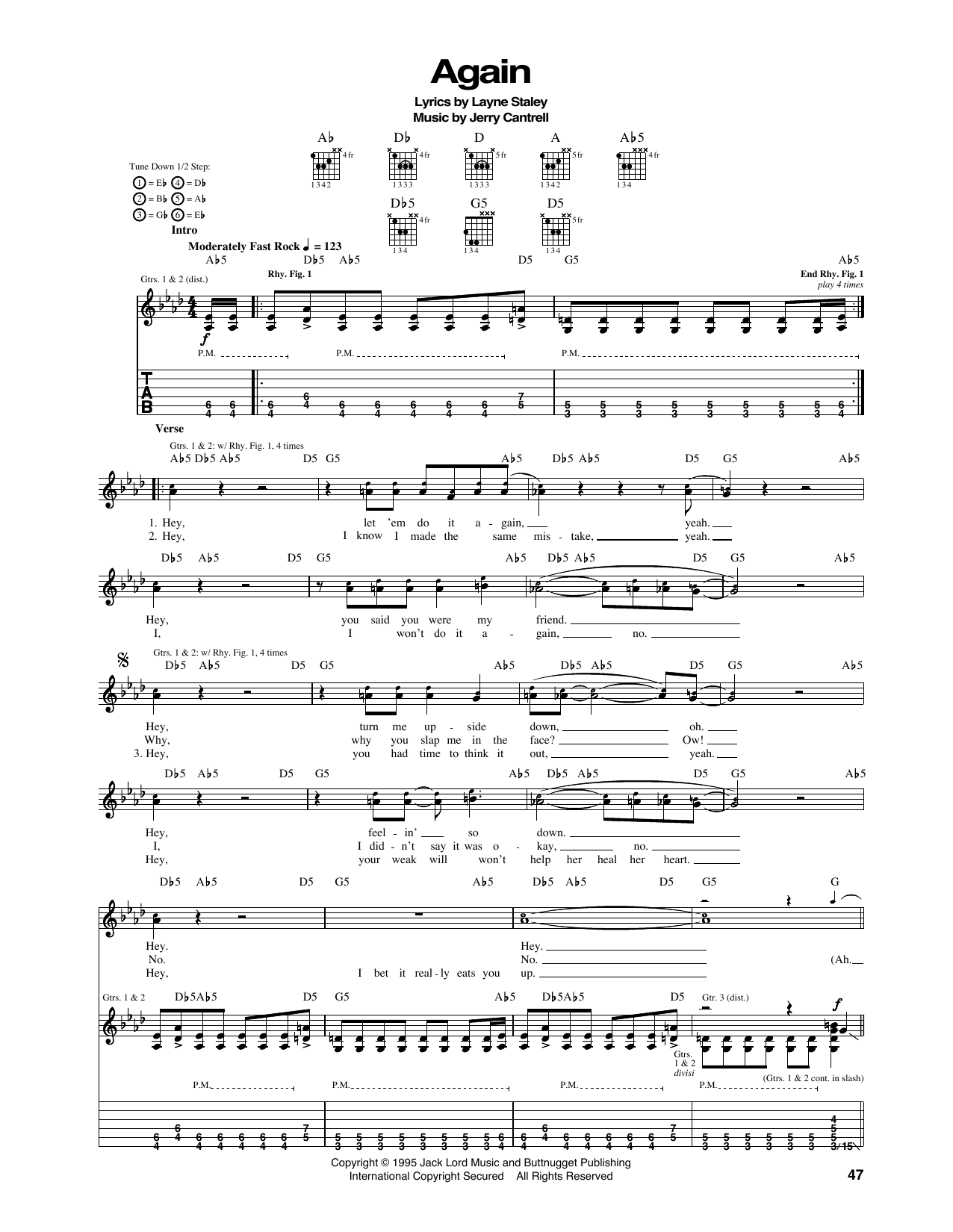 Alice In Chains Again sheet music notes and chords arranged for Guitar Tab